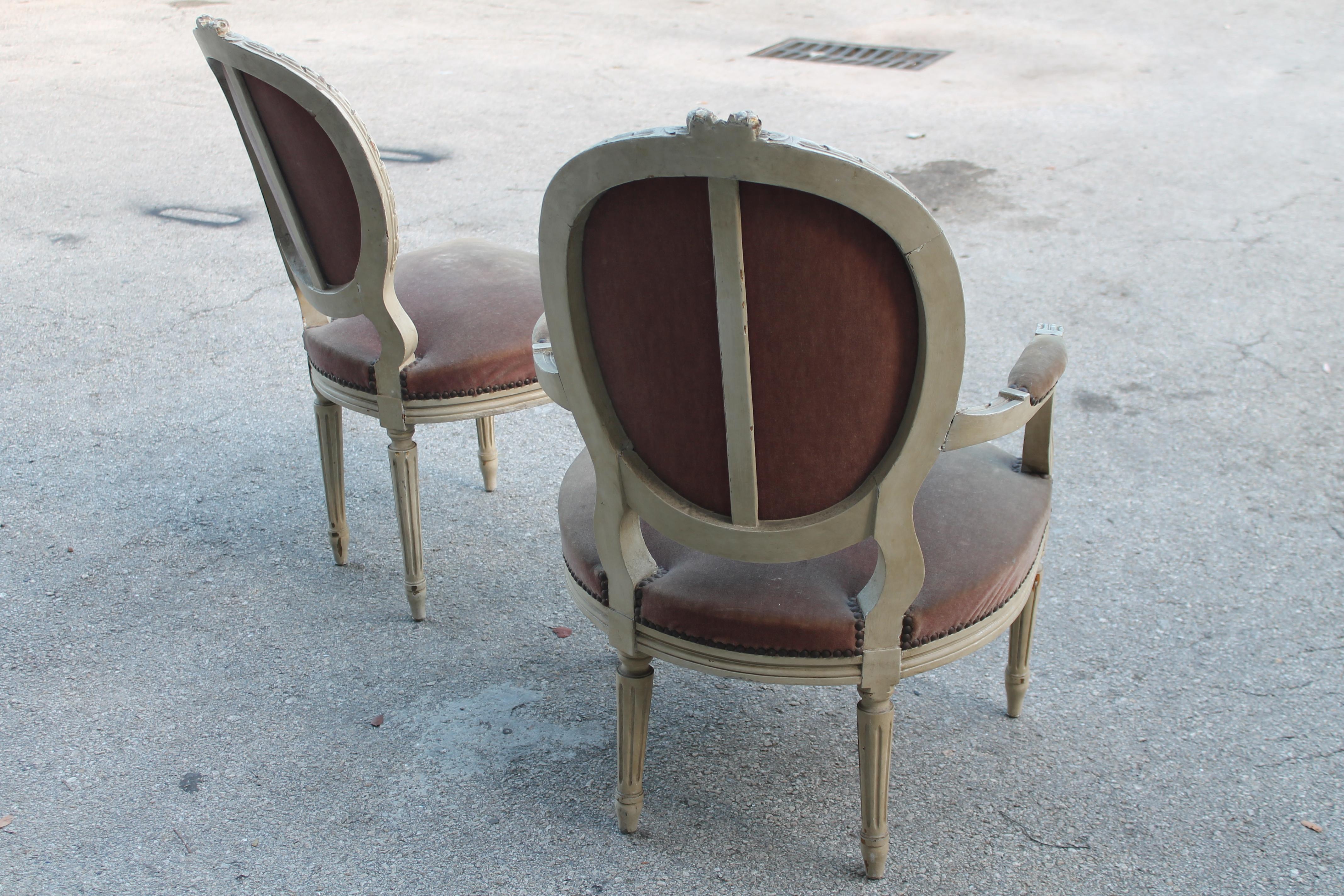  19thc French Louis XVI Arm Chair and Side Chair [2 piece] For Sale 2