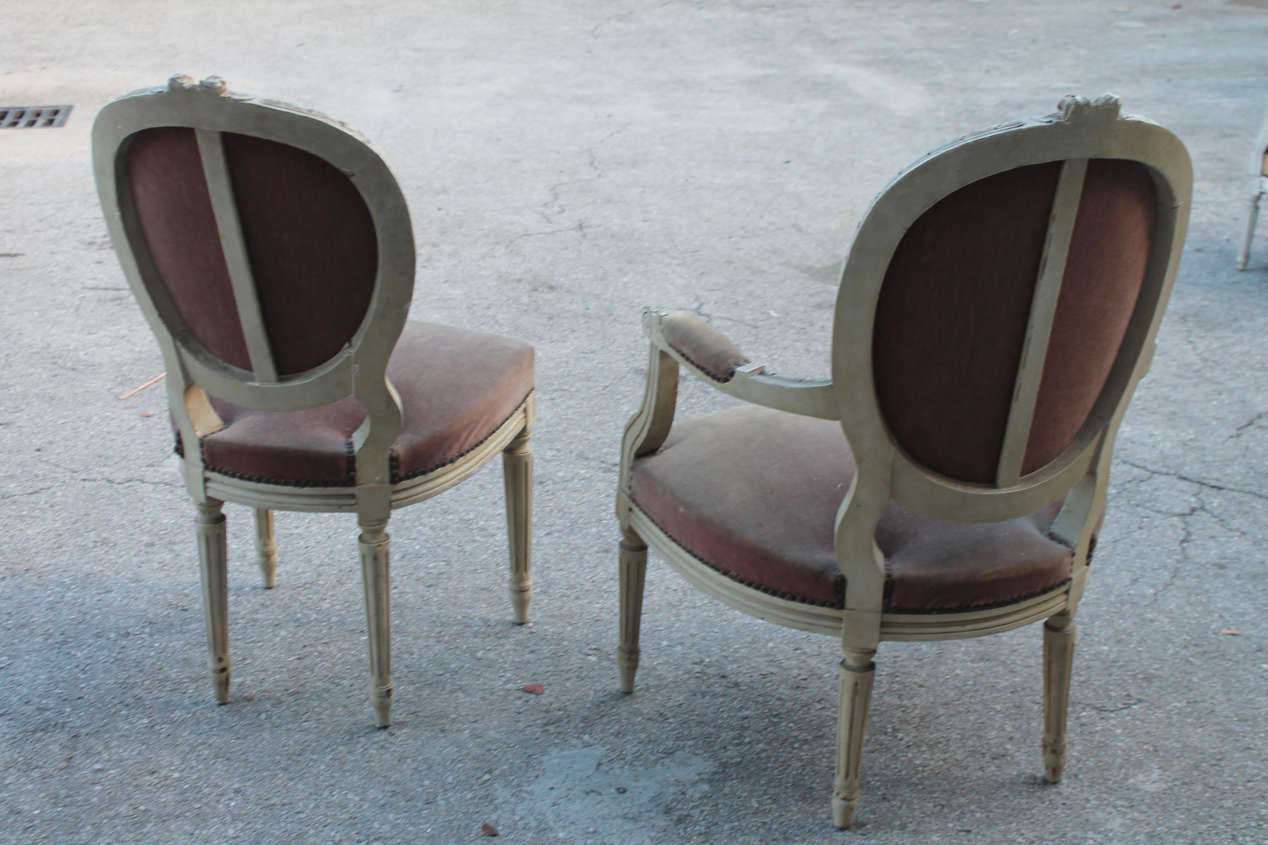  19thc French Louis XVI Arm Chair and Side Chair [2 piece] For Sale 3