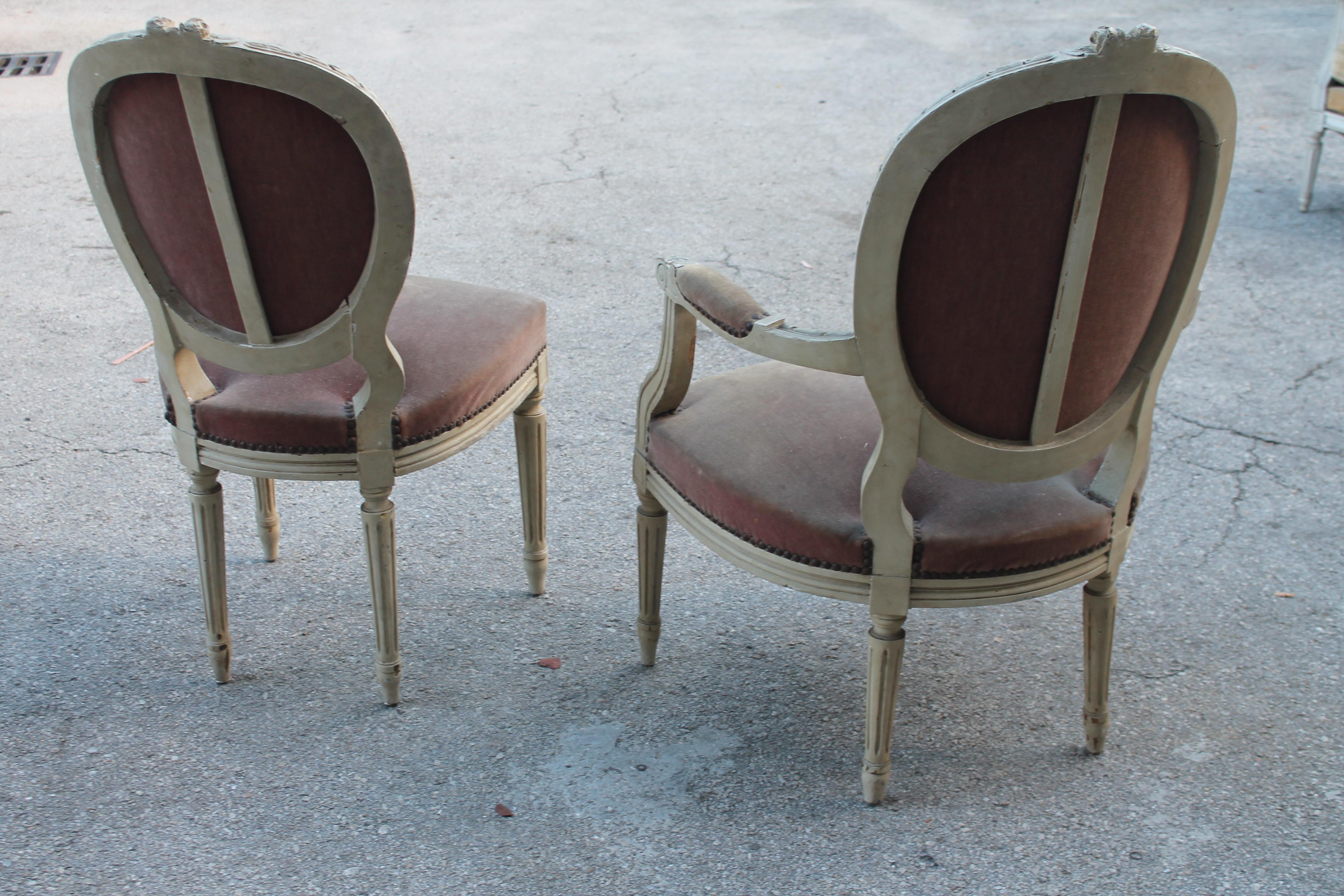  19thc French Louis XVI Arm Chair and Side Chair [2 piece] For Sale 4