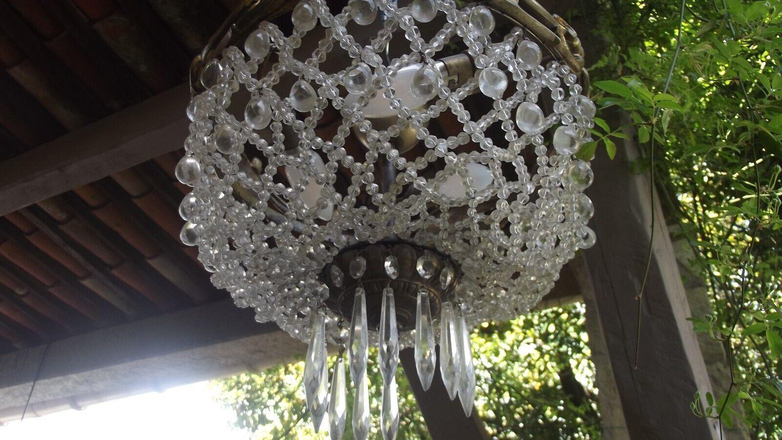 19thc French Louis XVI Bronze/ Crystal Mesh Beaded Flush Mount Ceiling Fixture For Sale 7