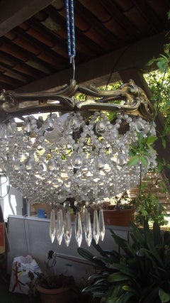 19thc French Louis XVI Bronze/ Crystal Mesh Beaded Flush Mount Ceiling Fixture