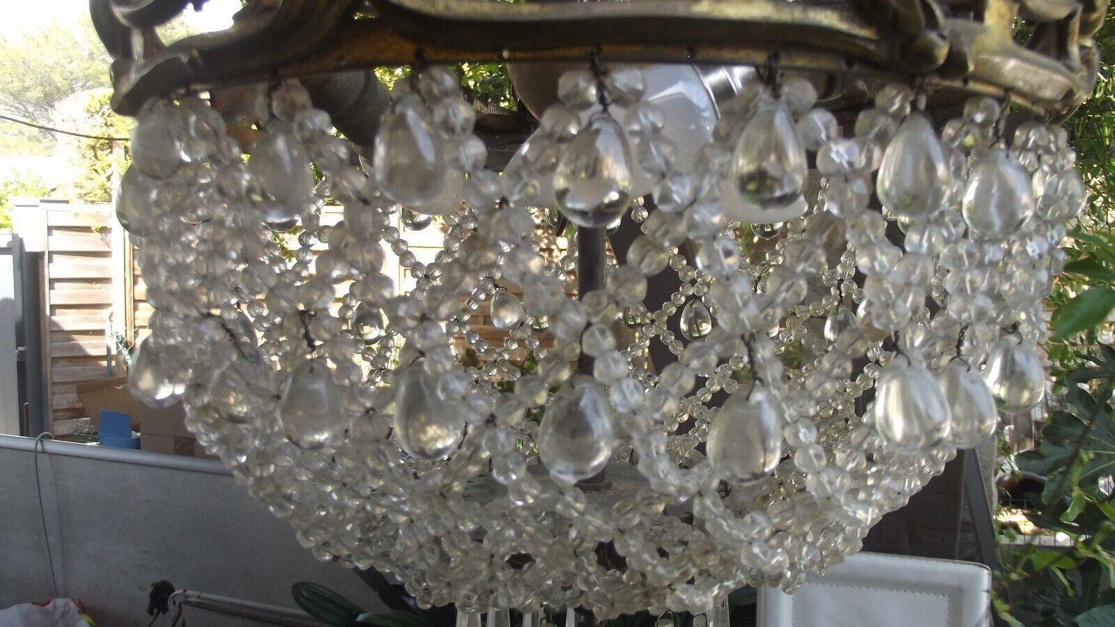 Late 19th Century 19thc French Louis XVI Bronze/ Crystal Mesh Beaded Flush Mount Ceiling Fixture For Sale