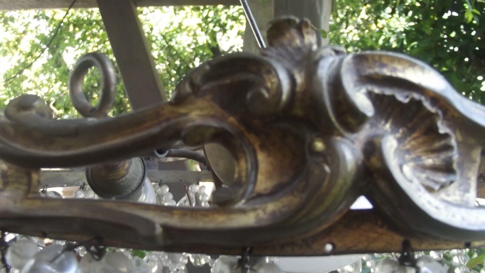 19. Jahrhundert Französisch Louis XVI Bronze / Crystal Mesh Beaded Flush Mount Deckenleuchte im Zustand „Gut“ im Angebot in Opa Locka, FL