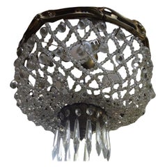 Plafón francés Luis XVI del s. XIX de bronce y cuentas de malla de cristal