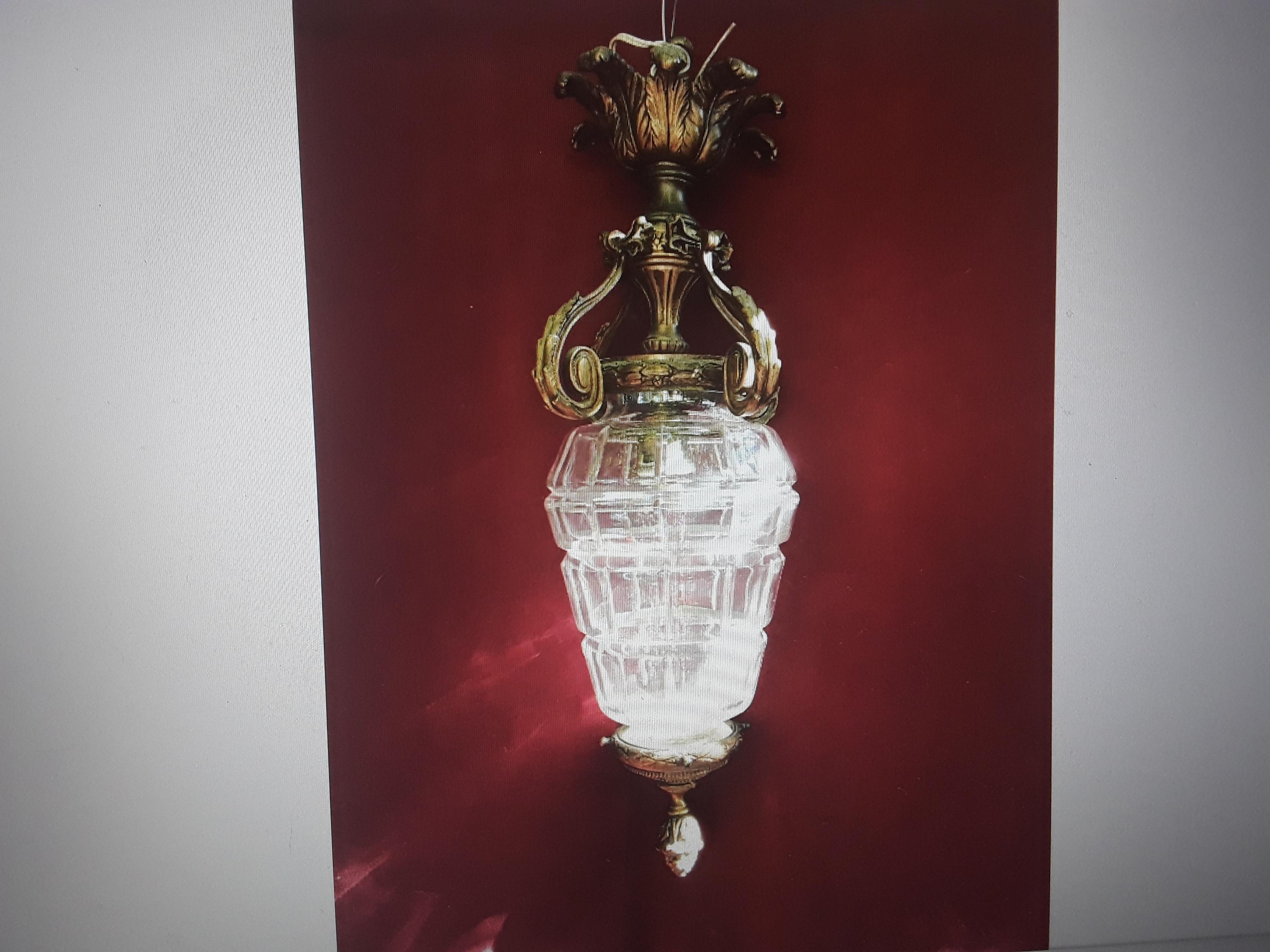 19thc French Louis XVI Bronze w/ Crystal Versaille Ceiling Lantern attr Baccarat For Sale 6