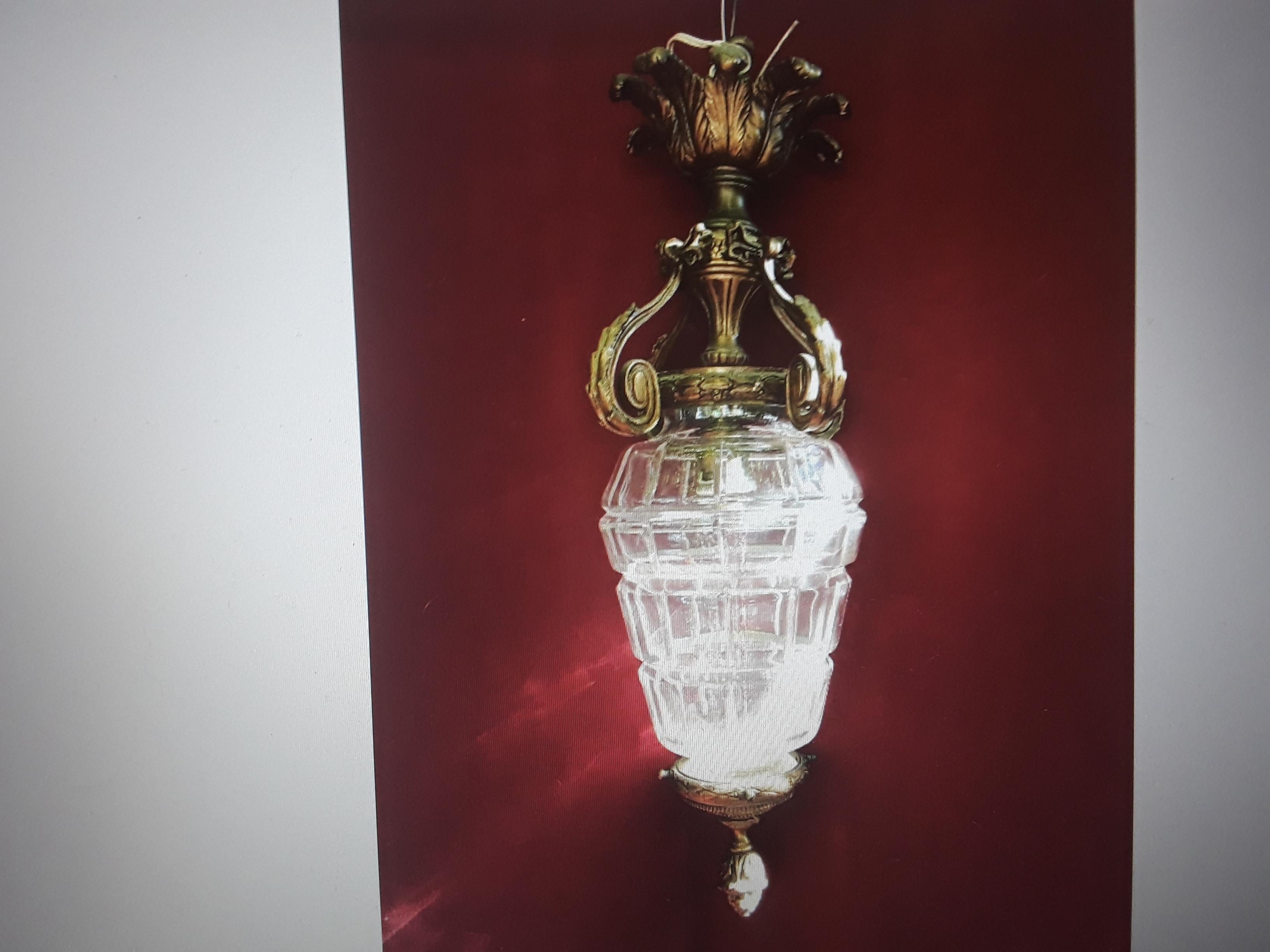 19thc French Louis XVI Bronze w/ Crystal Versaille Ceiling Lantern attr Baccarat For Sale 7