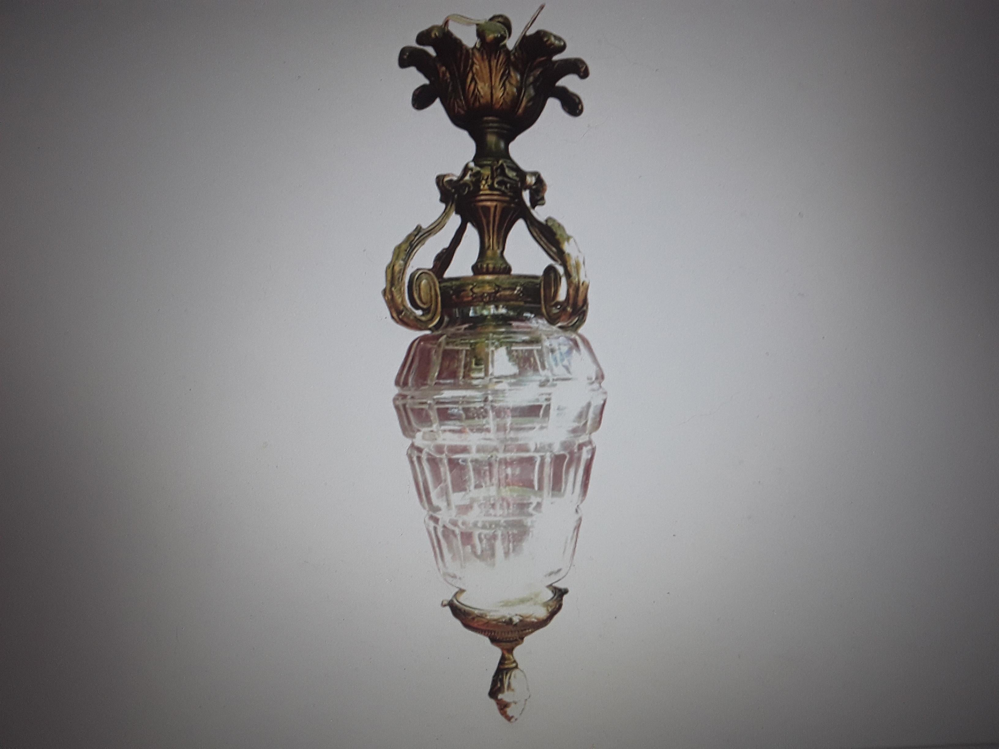 19thc French Louis XVI Bronze w/ Crystal Versaille Ceiling Lantern attr Baccarat For Sale 8