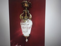 19thc French Louis XVI Bronze w/ Crystal Versaille Ceiling Lantern attr Baccarat