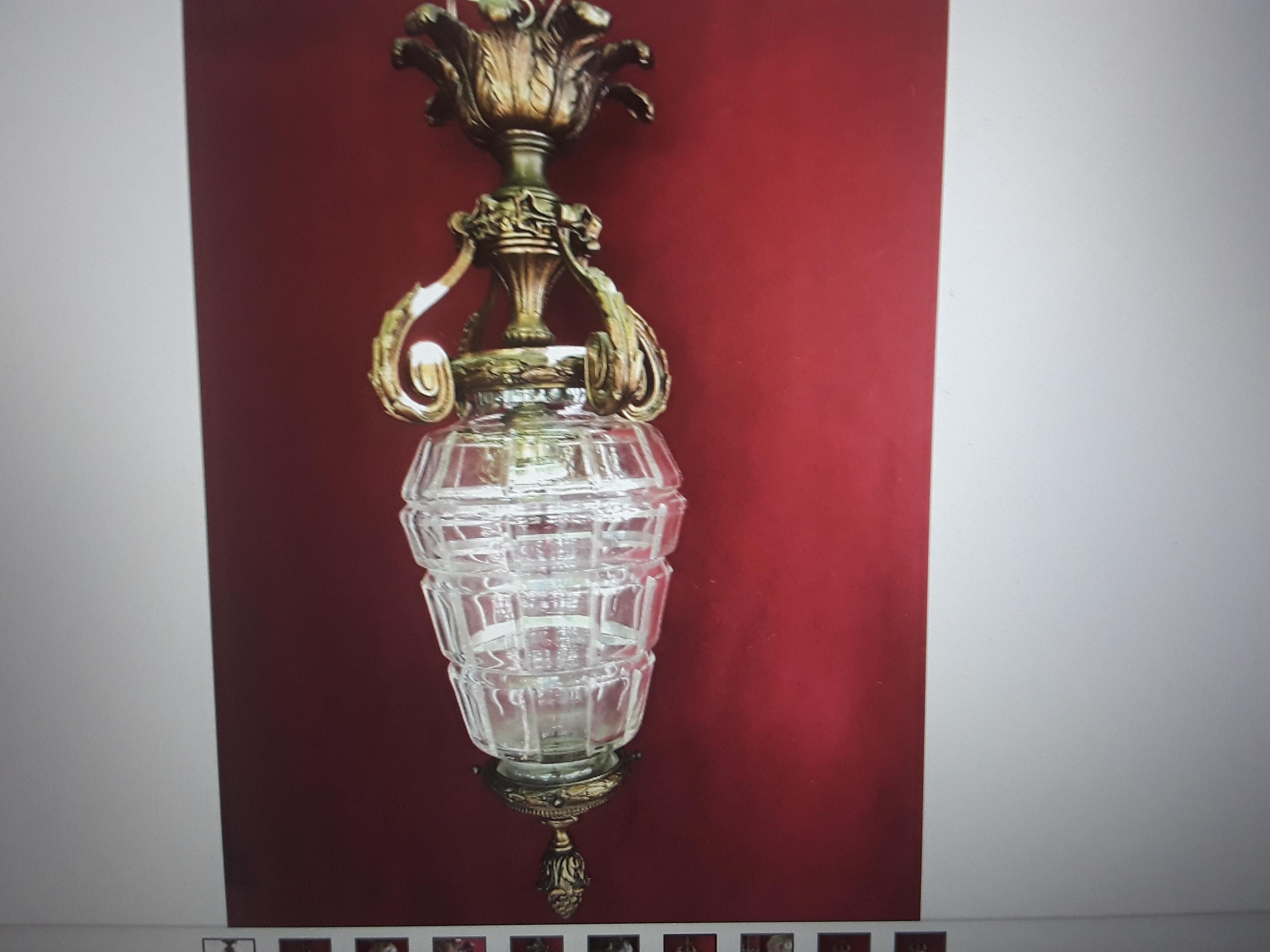 Late 19th Century 19thc French Louis XVI Bronze w/ Crystal Versaille Ceiling Lantern attr Baccarat For Sale