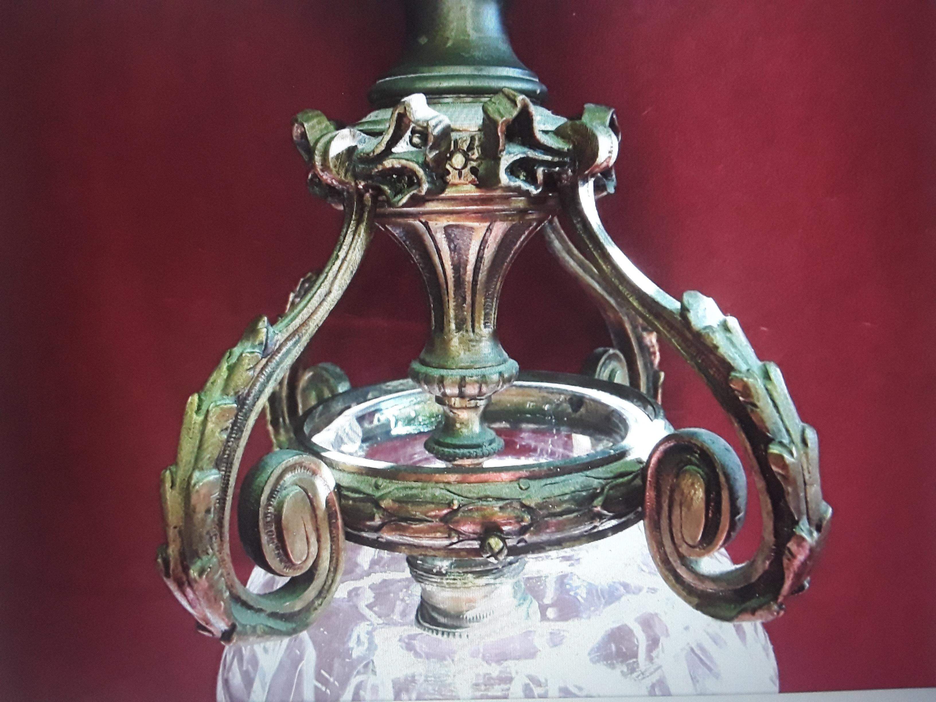 19thc French Louis XVI Bronze w/ Crystal Versaille Ceiling Lantern attr Baccarat For Sale 2