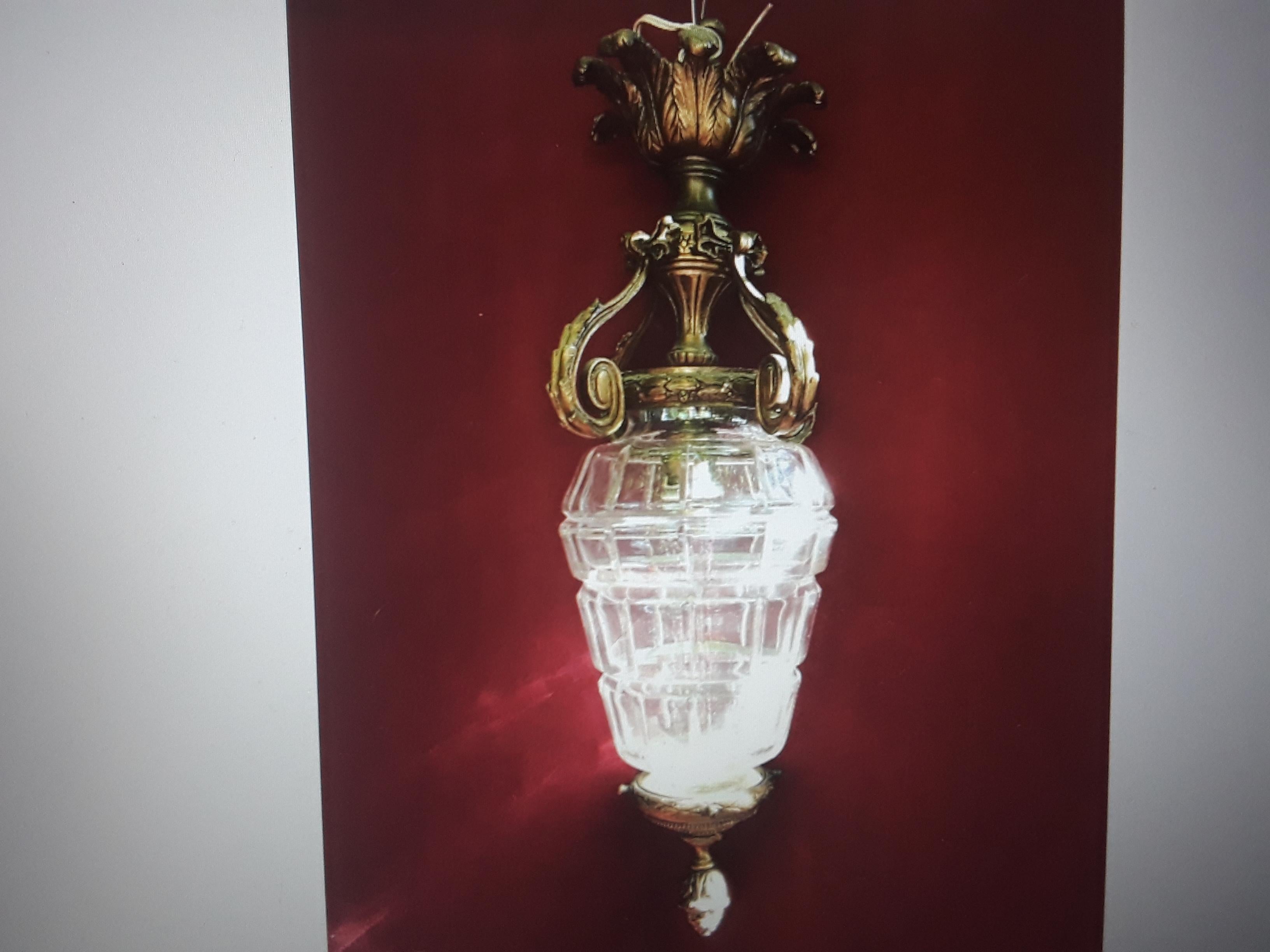 19thc French Louis XVI Bronze w/ Crystal Versaille Ceiling Lantern attr Baccarat For Sale 5