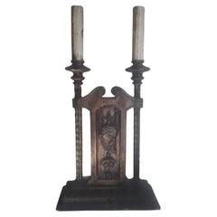 19thc French Louis XVI Carved & Sculpted Wood Figural Candelabra / Table Lamp
