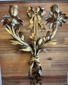 19thc French Louis XVI Gilt Bronze Floral/ Ribbon Candelabra Wall Sconce