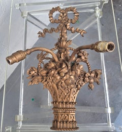 19thc French Louis XVI Gold Bronze Floral Bouquet Basket Wall Sconce