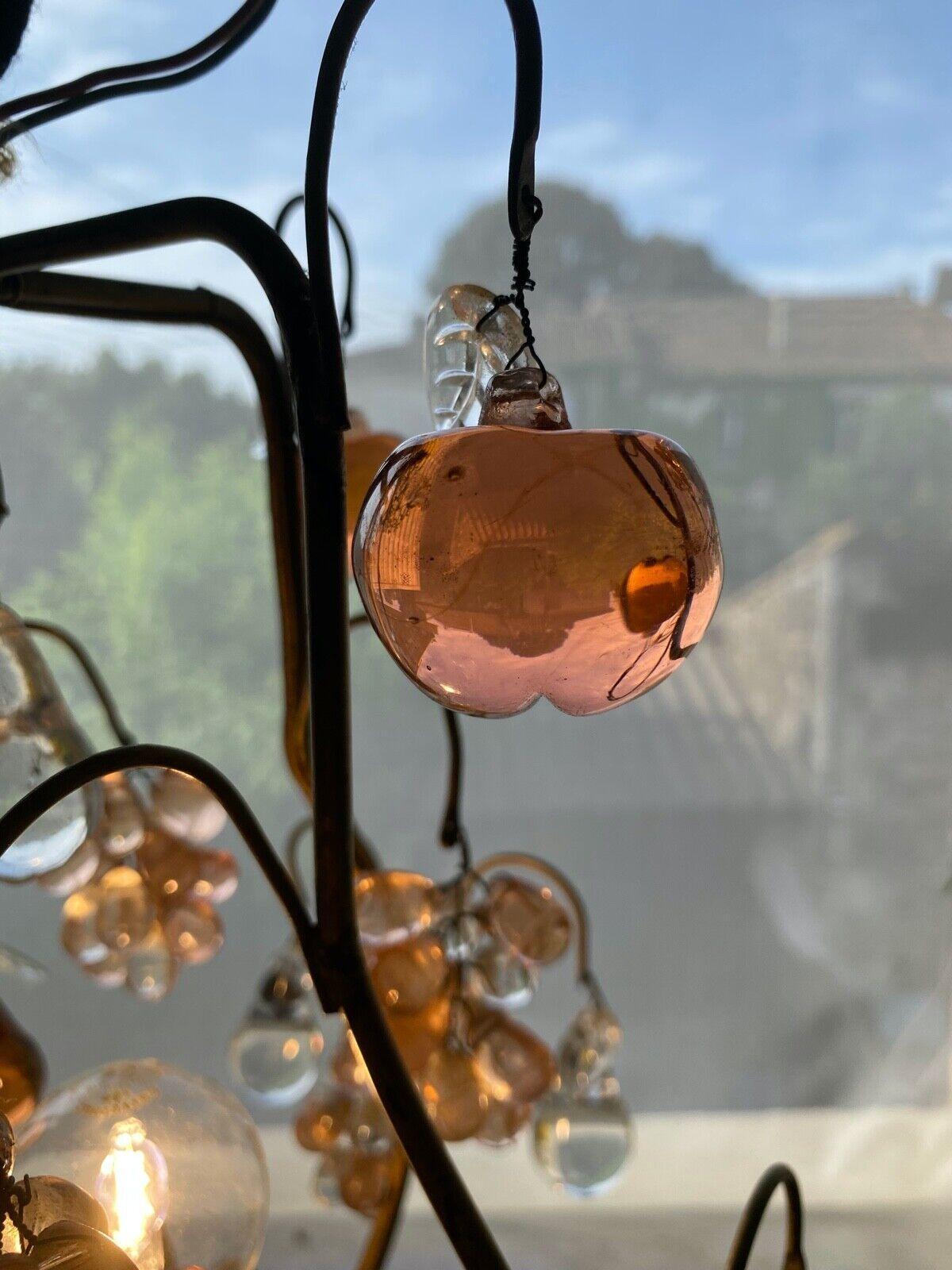19thc French Louis XVI Pink and Clear Art Glass Crystal Fruit Lantern For Sale 4