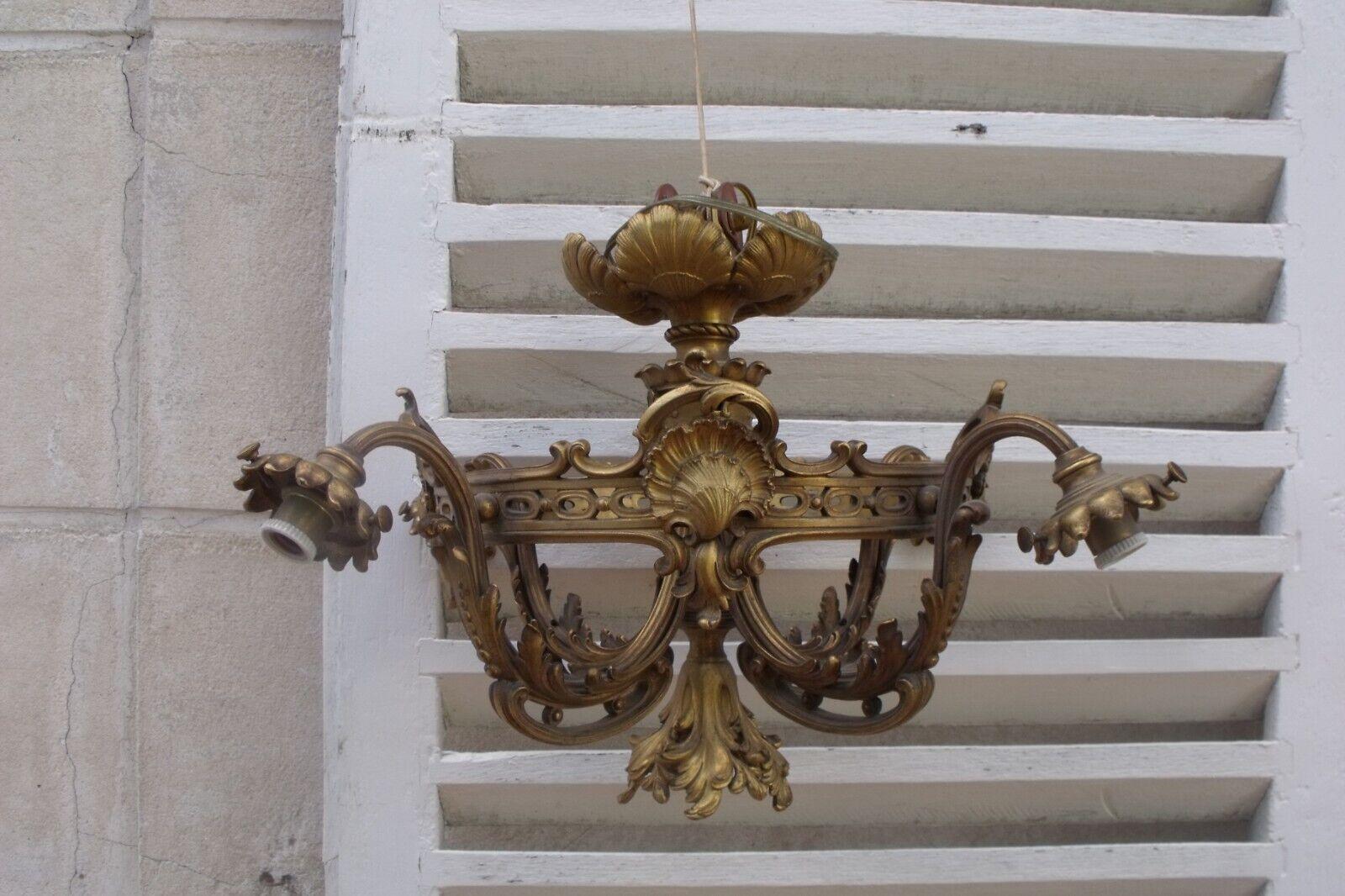 19thc French Louis XVI Rococo Form Gilt Bronze Chandelier Signed by F. Barbedienne. This a truly stunning classic chandelier. Seashell, C Scroll and more Rococo detail. 5 Lights.
