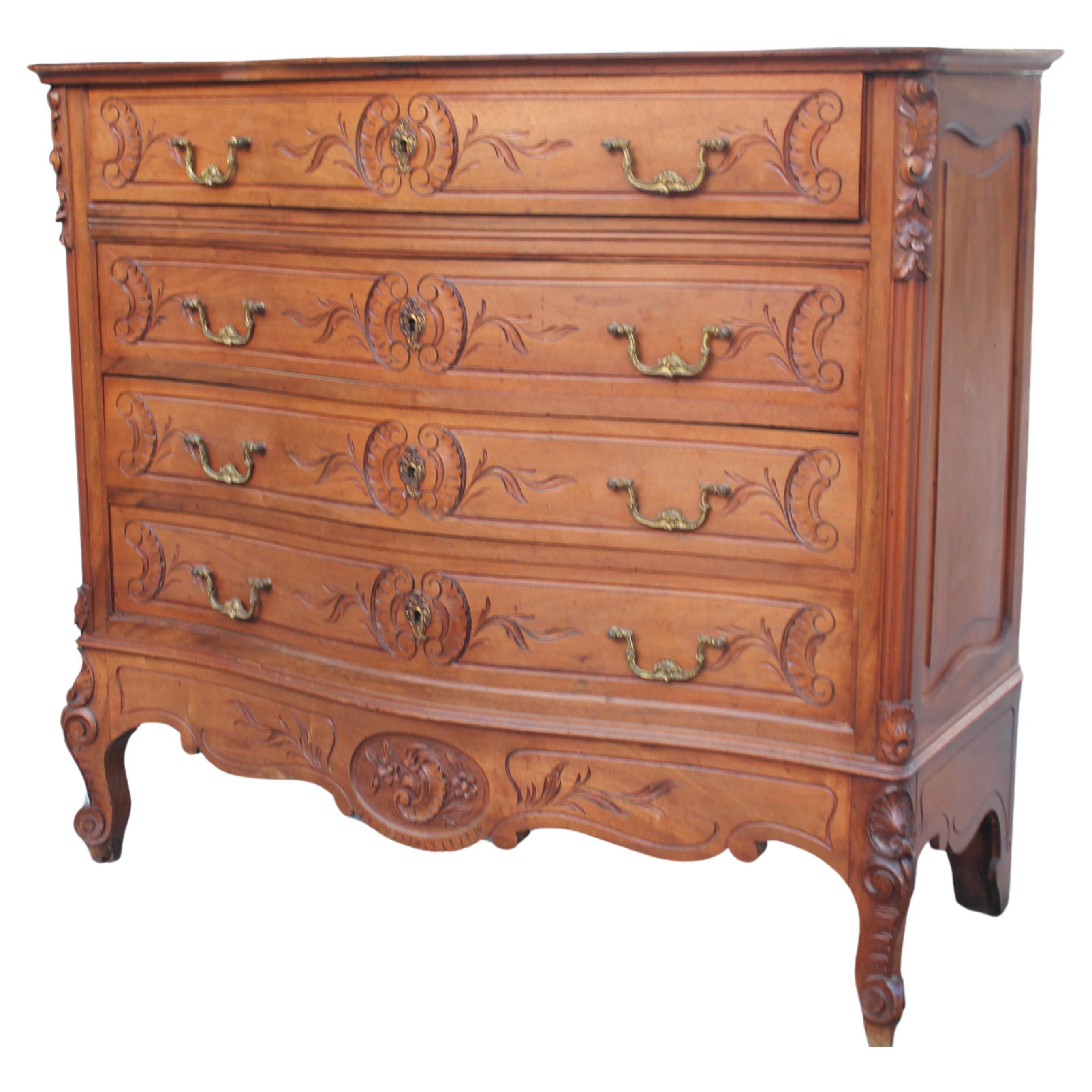 19thc French Louis XVI style Carved Chest of Drawers/ Dresser  For Sale