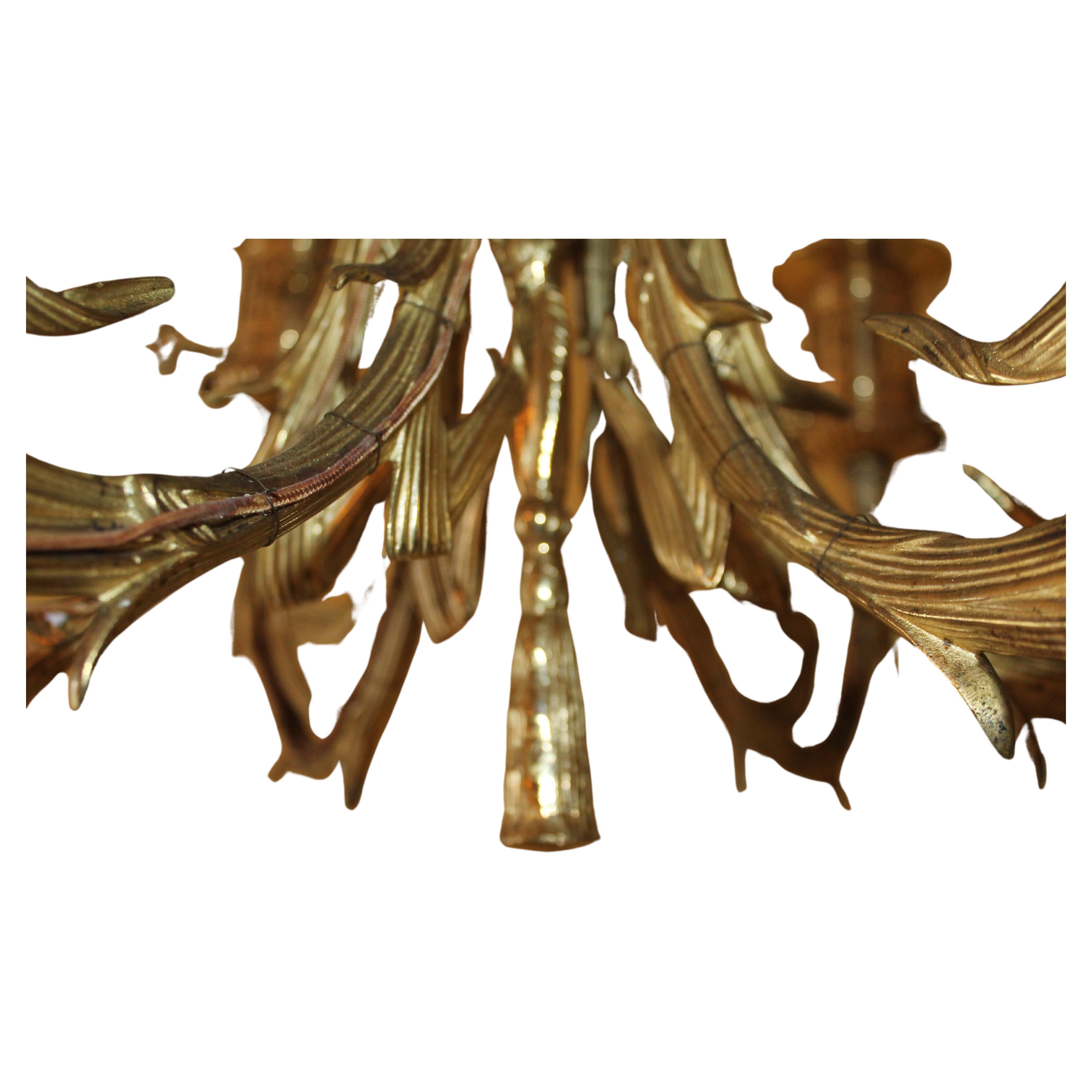 Late 19th Century 19thc French Louis XVI style Gilt Bronze Oil Converted Chandelier attrib. Bagues For Sale