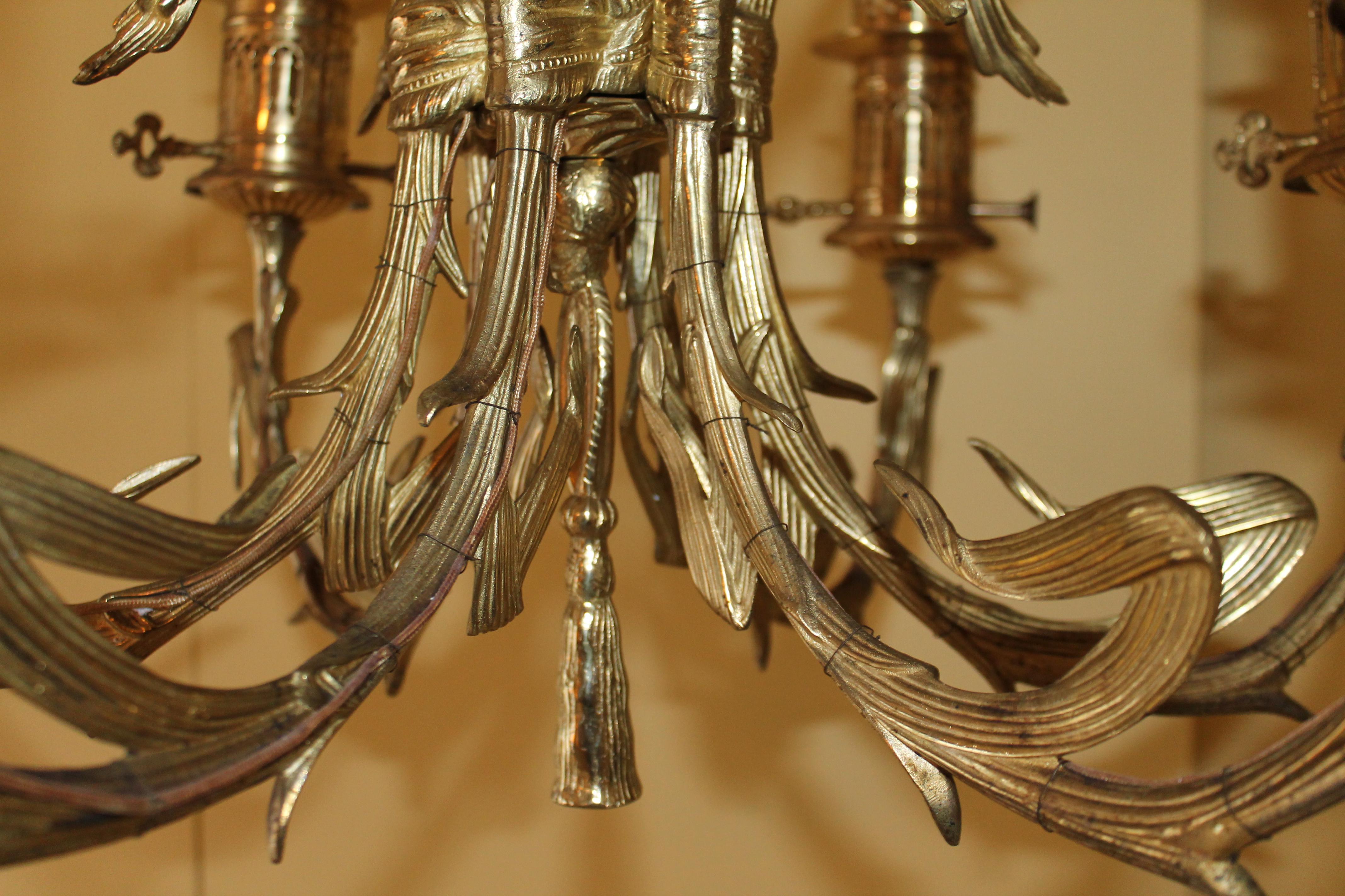 19thc French Louis XVI style Gilt Bronze Oil Converted Chandelier attrib. Bagues For Sale 4