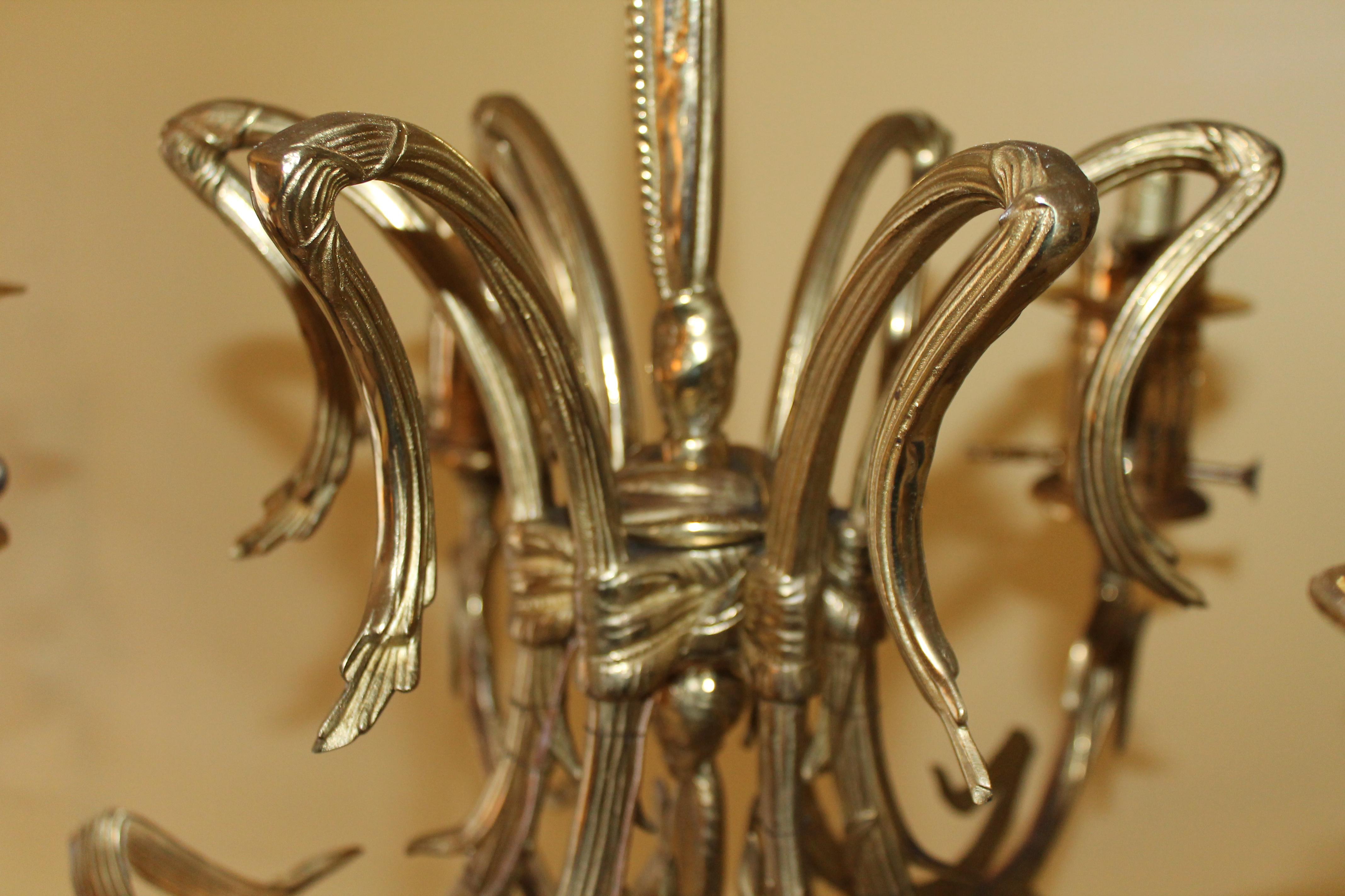 19thc French Louis XVI style Gilt Bronze Oil Converted Chandelier attrib. Bagues For Sale 5