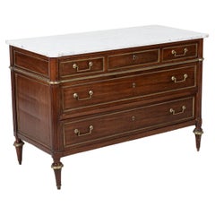 19th C French Louis XVI Style Mahogany Brass Mounted Commode