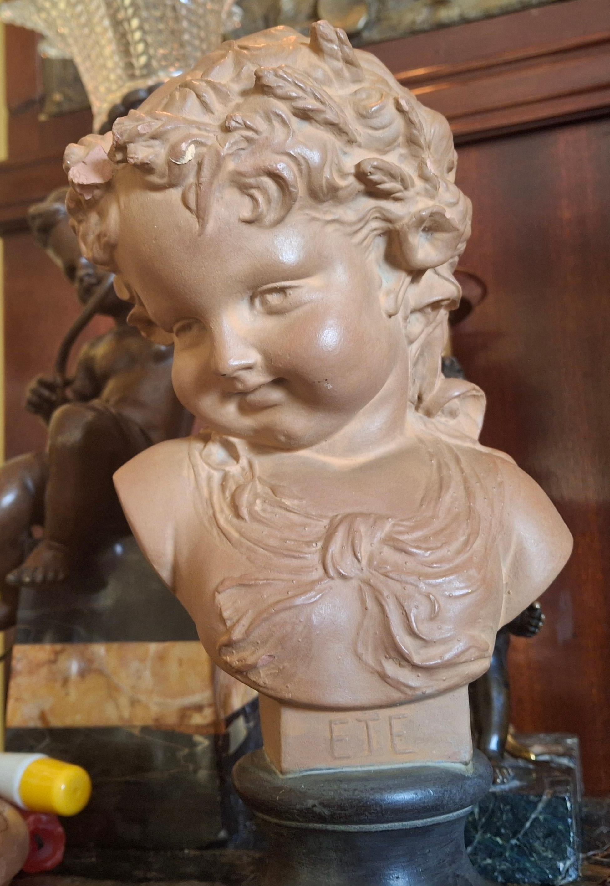 Scultura in terracotta francese Luigi XVI del XIX secolo raffigurante un bel bambino Sig di Louis Kley in vendita 4