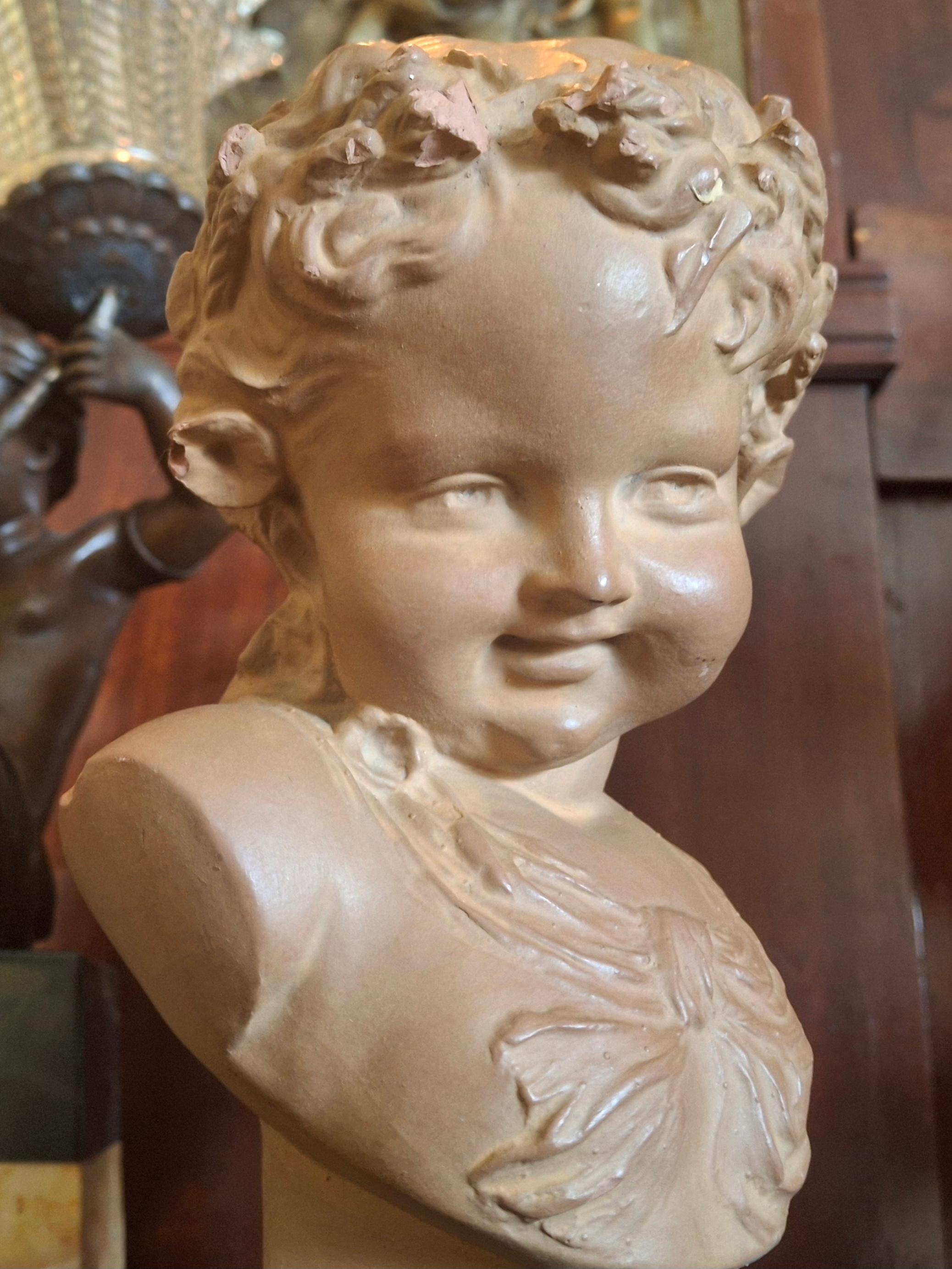 Scultura in terracotta francese Luigi XVI del XIX secolo raffigurante un bel bambino Sig di Louis Kley in vendita 7