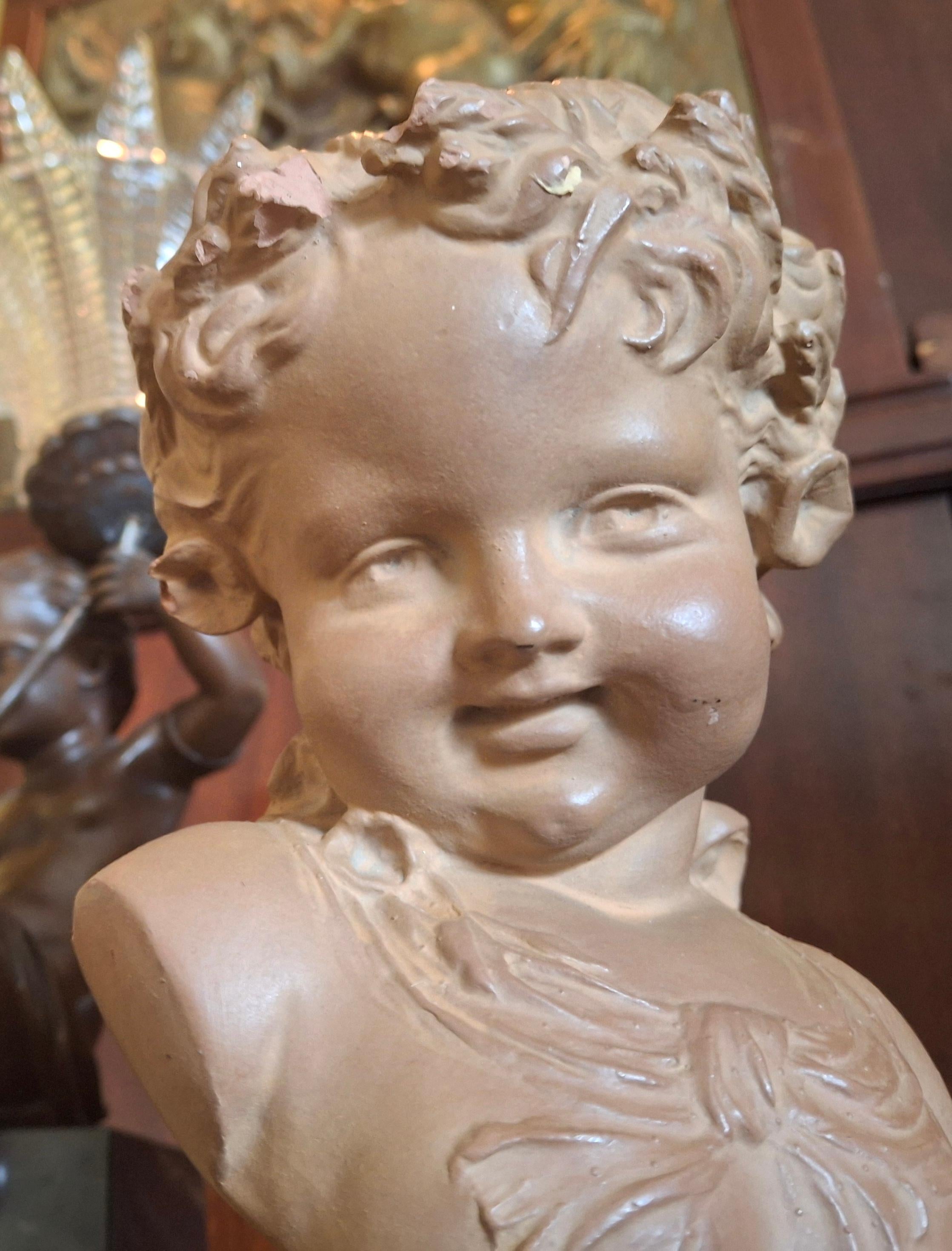 Scultura in terracotta francese Luigi XVI del XIX secolo raffigurante un bel bambino Sig di Louis Kley in vendita 13