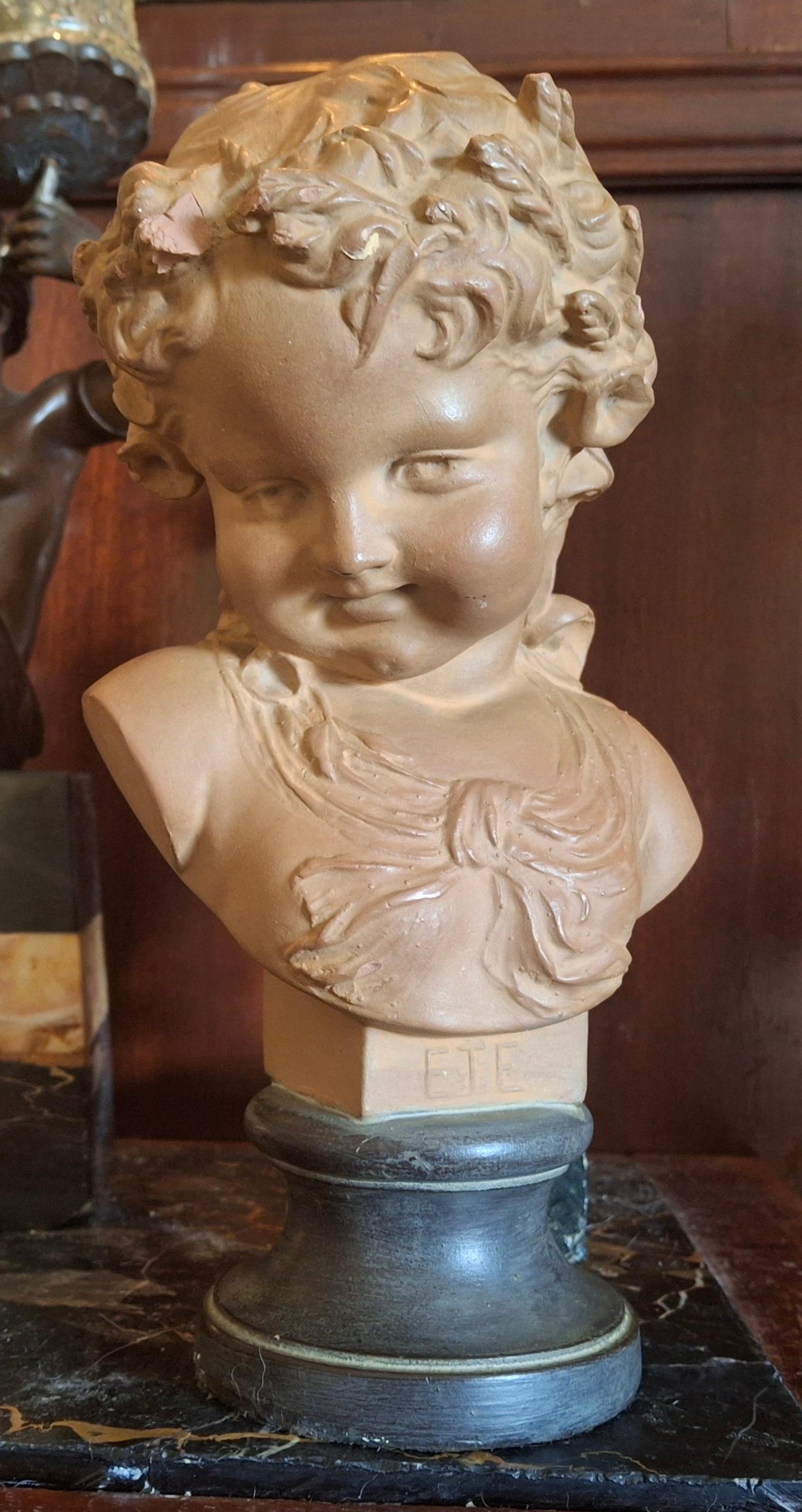 Fine XIX secolo Scultura in terracotta francese Luigi XVI del XIX secolo raffigurante un bel bambino Sig di Louis Kley in vendita