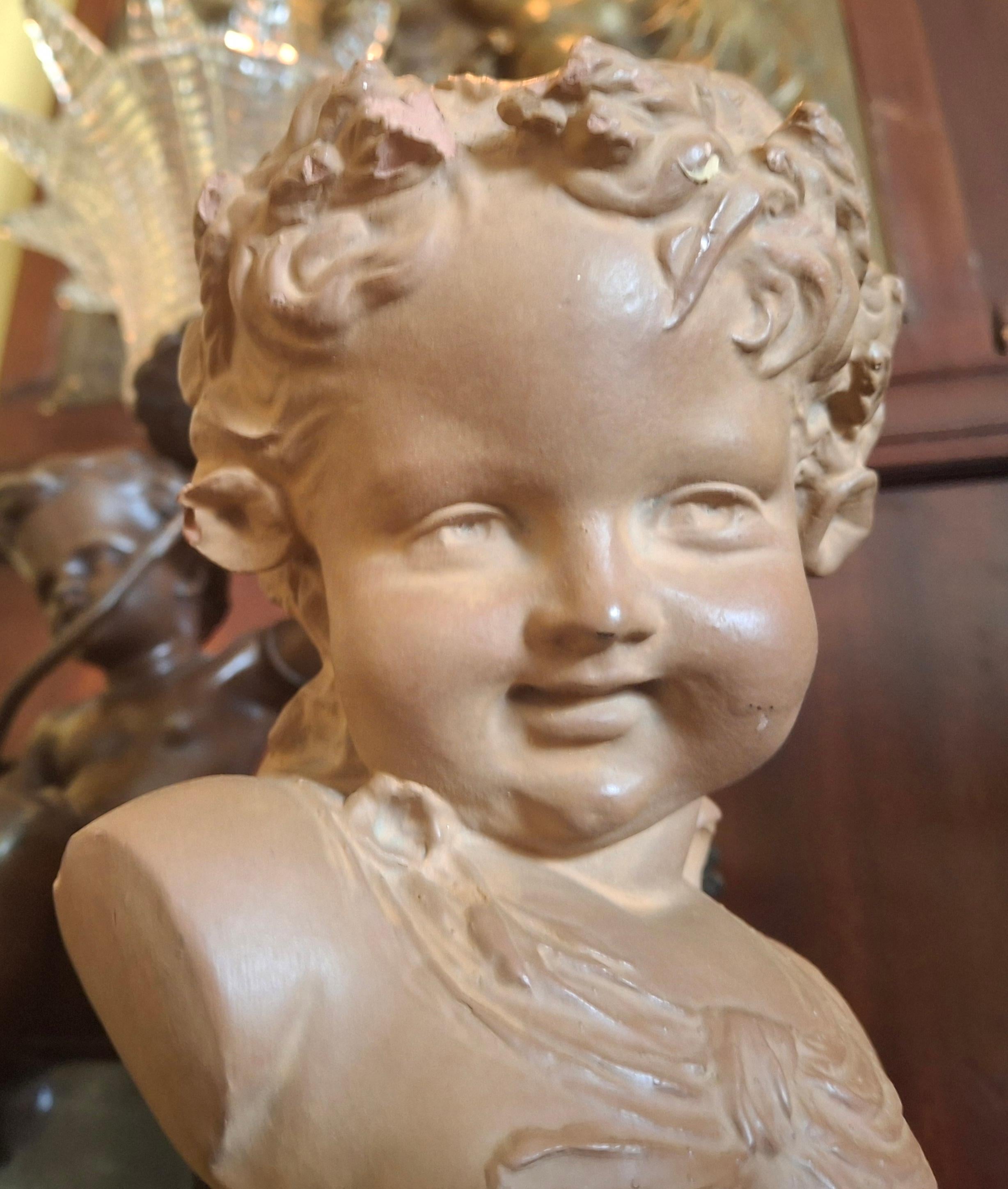 Scultura in terracotta francese Luigi XVI del XIX secolo raffigurante un bel bambino Sig di Louis Kley in vendita 2
