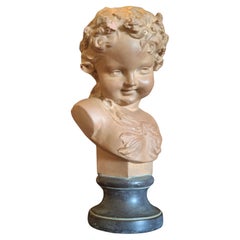 19thc French Louis XVI Terracotta Sculpture of Beautiful Child Sig by Louis Kley