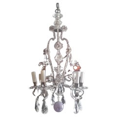 19thc French Maison Bagues Louis XV Rock Crystal w/ Amethyst Stone Chandelier