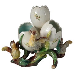 19th Century French Majolica Chicks and Eggs Vase