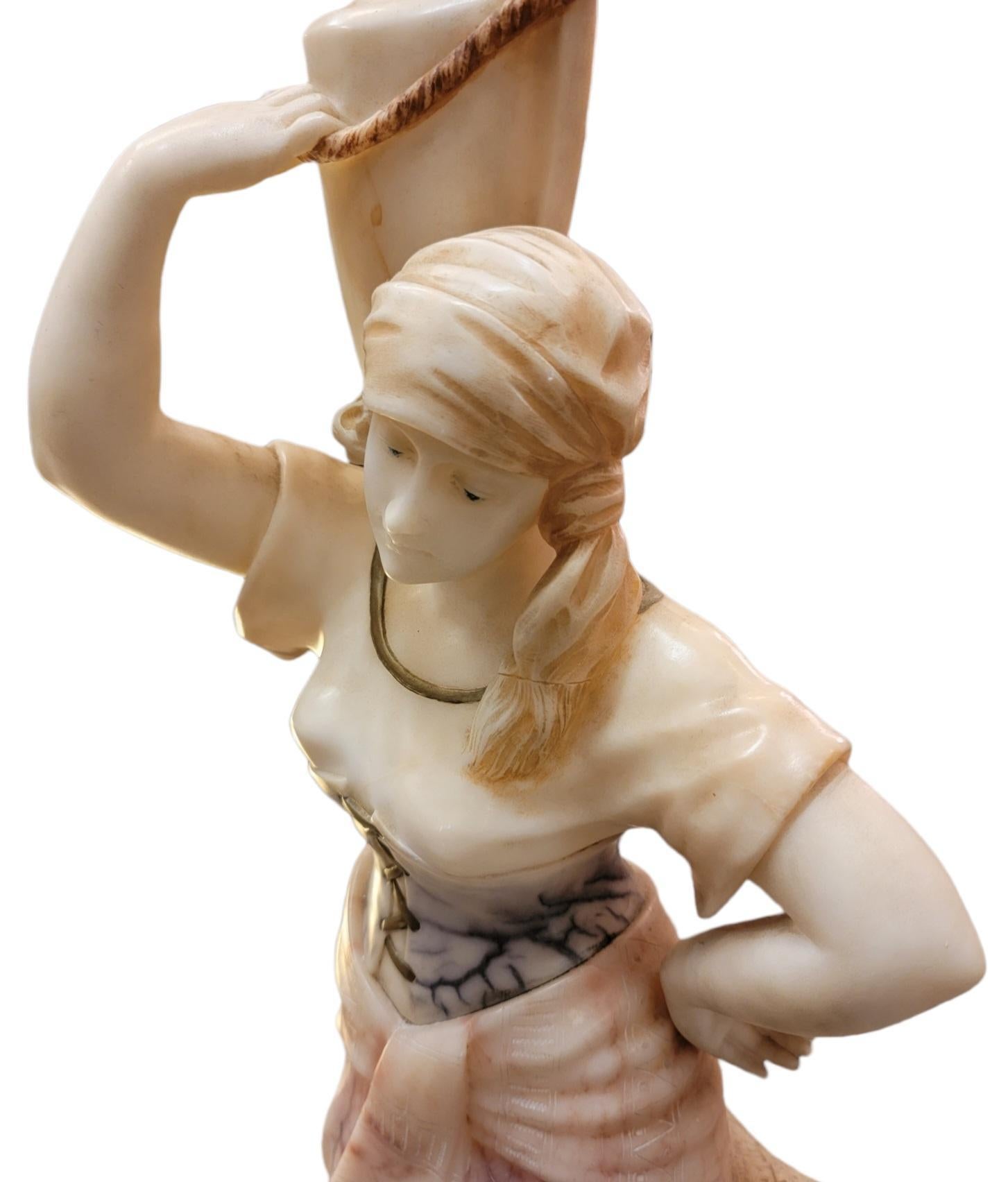 French Provincial 19thc French Marble Alabaster Hand Carved Statue For Sale