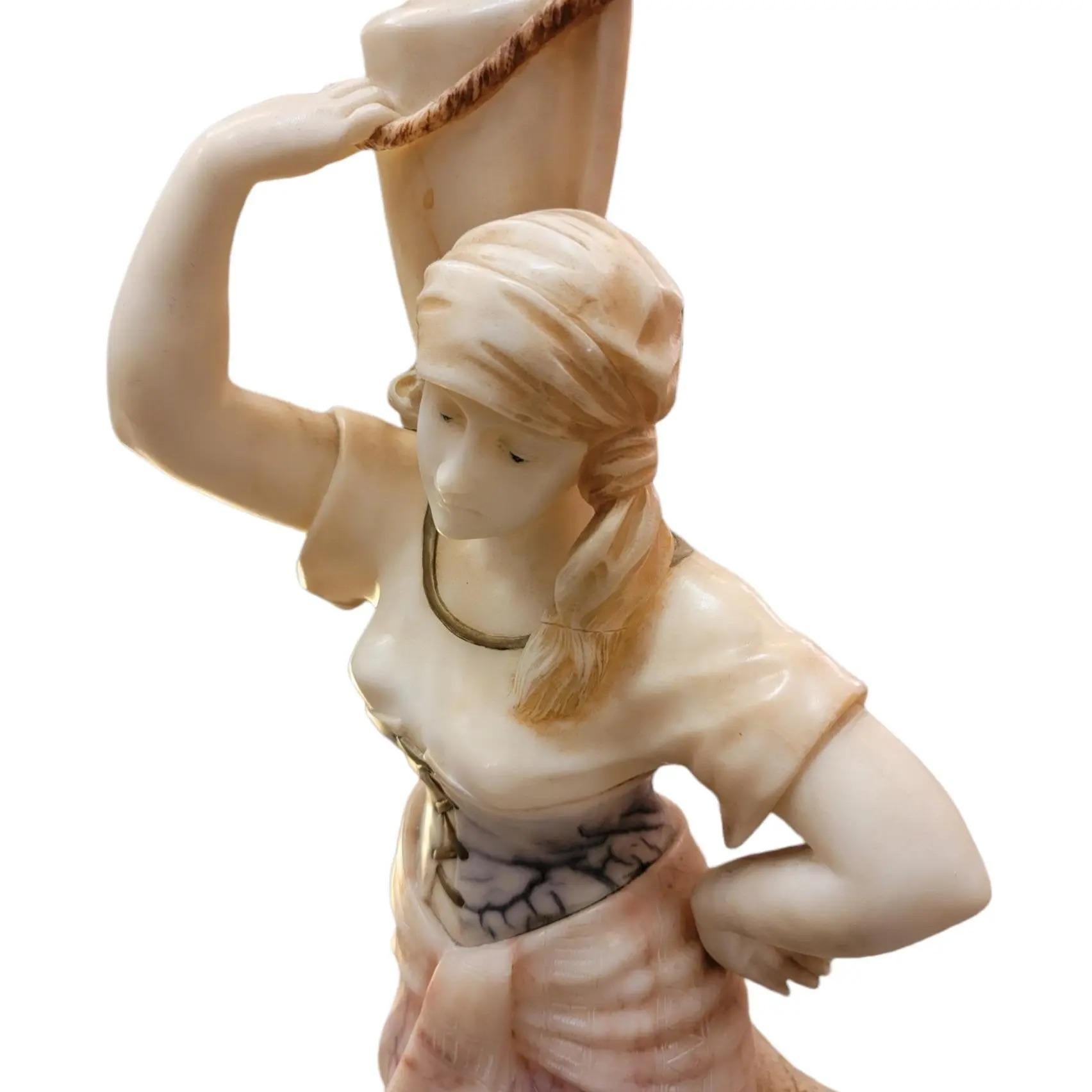 Alabastro 19thc French Marble Alabaster Hand Carved Statue in vendita