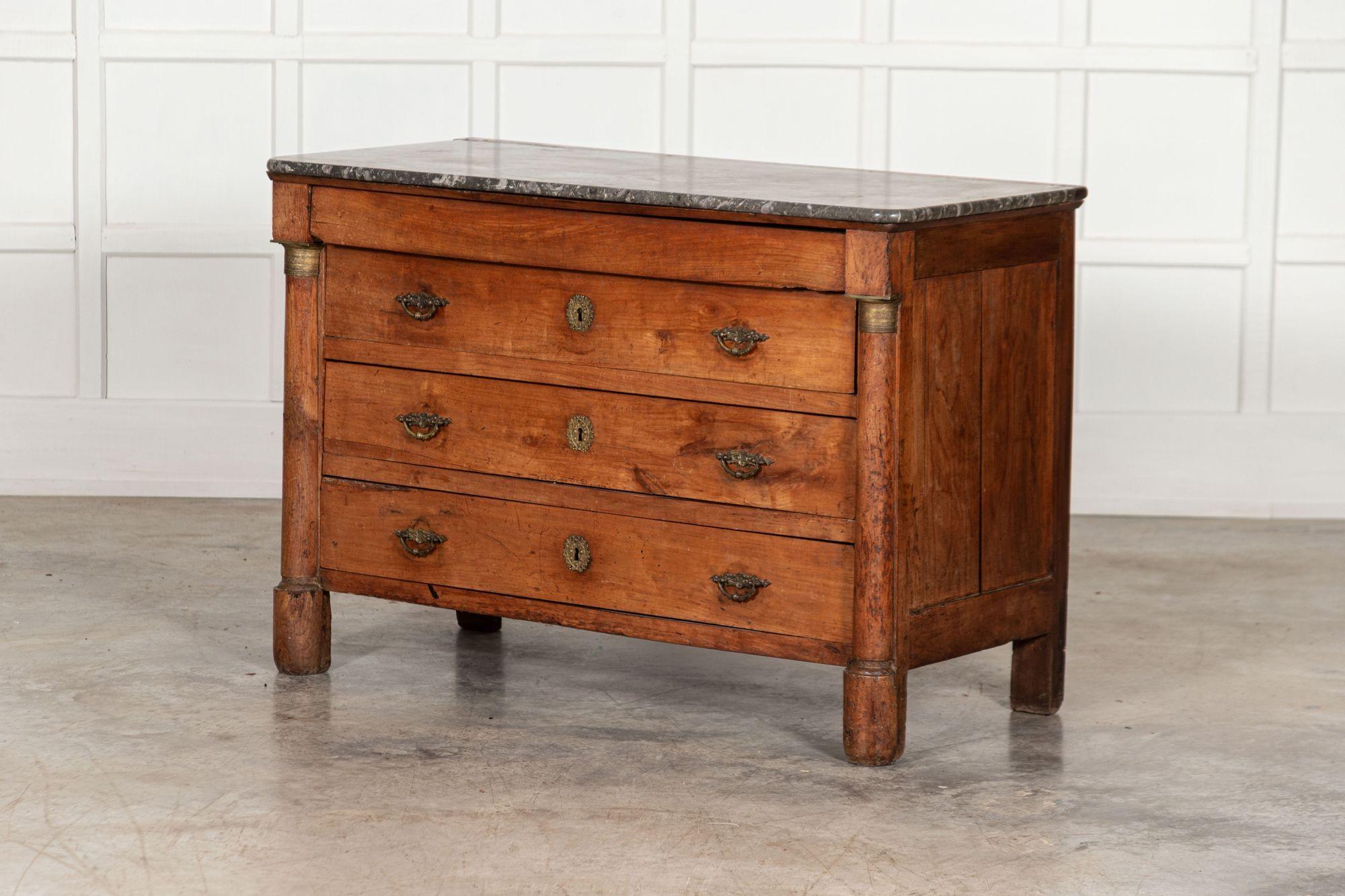19th Century French Marble Empire Fruitwood Commode For Sale 1