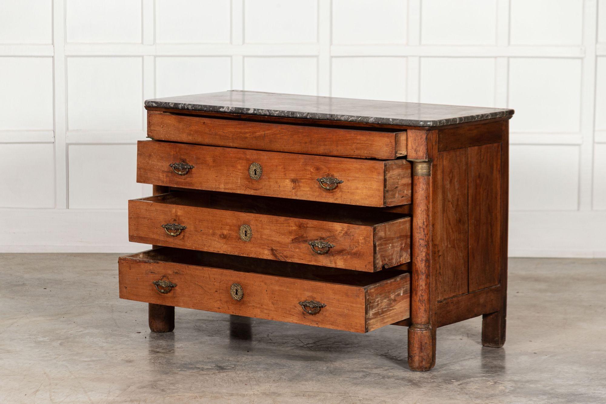 19th Century French Marble Empire Fruitwood Commode For Sale 2