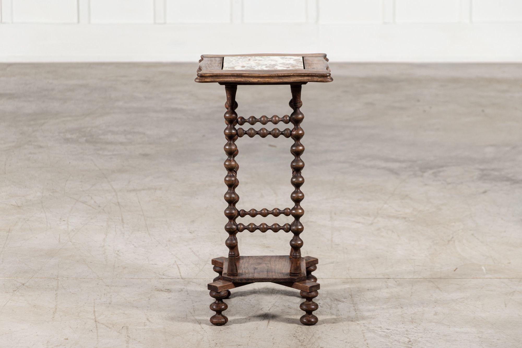 19th Century French Marble and Oak Bobbin Table For Sale 8
