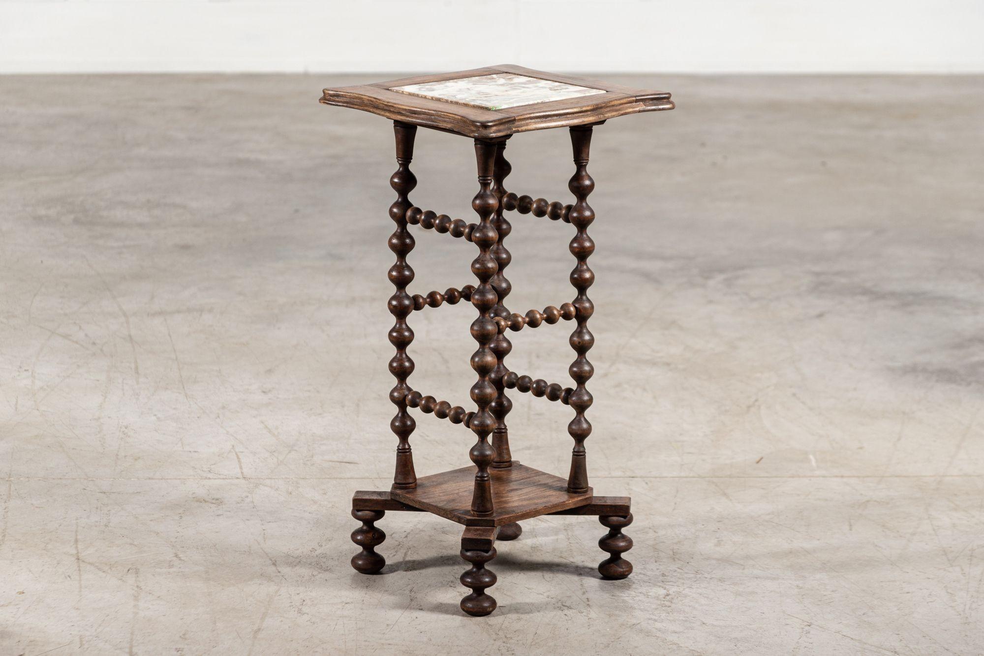 19th Century French Marble and Oak Bobbin Table For Sale 1