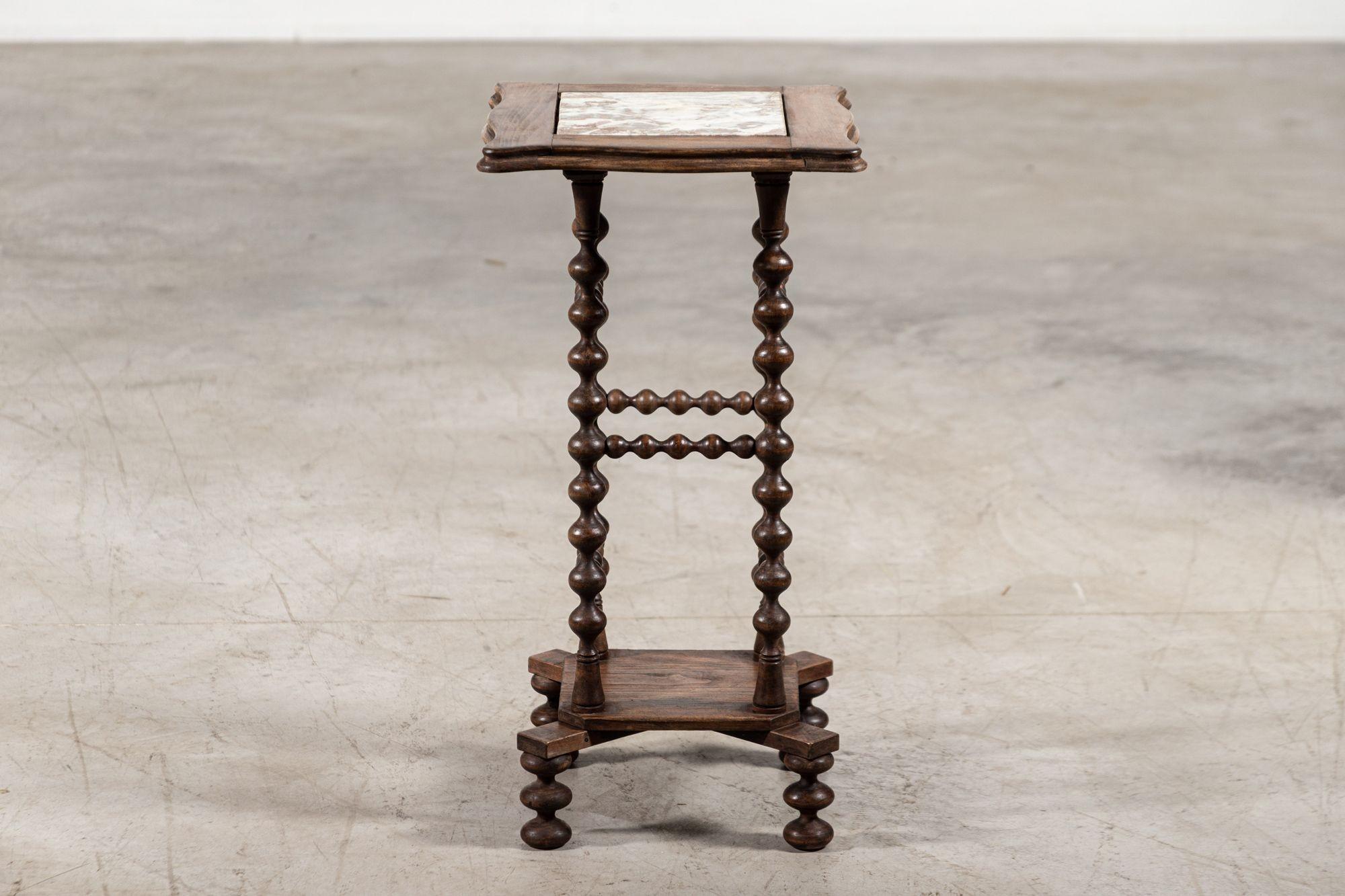 19th Century French Marble and Oak Bobbin Table For Sale 2