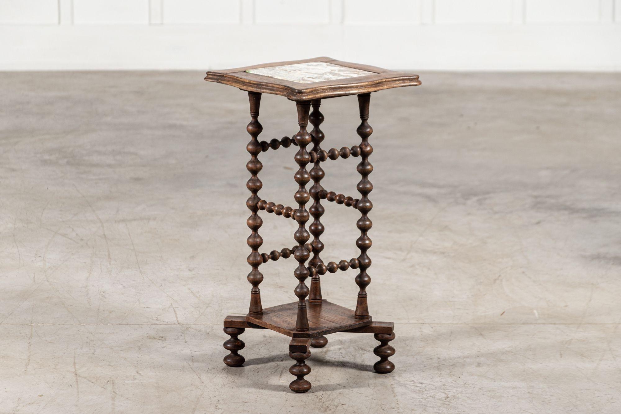 19th Century French Marble and Oak Bobbin Table For Sale 3