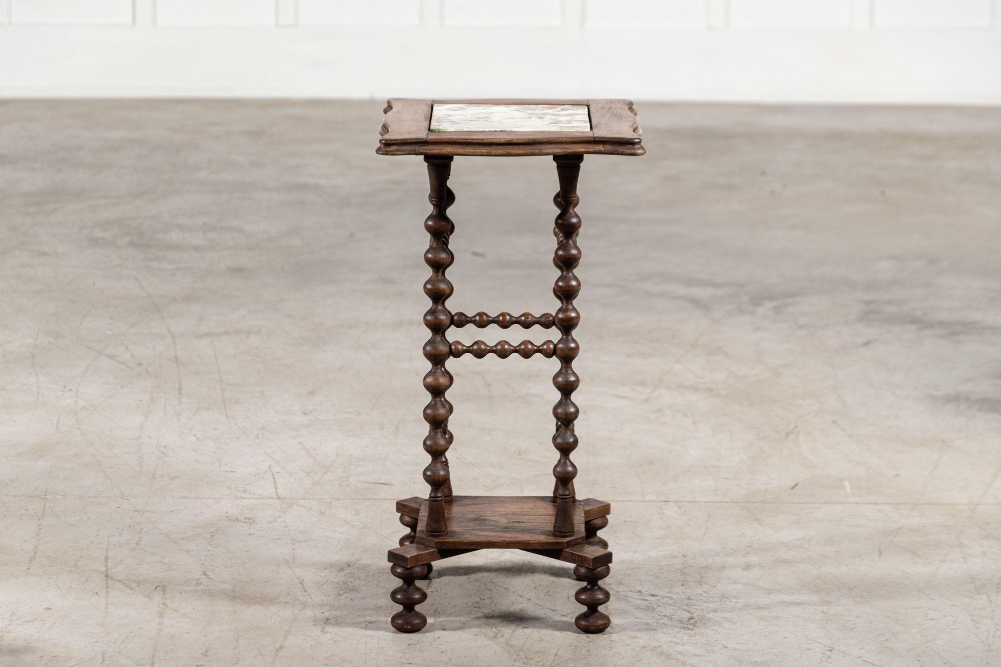19th Century French Marble and Oak Bobbin Table For Sale 6