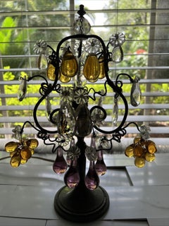 19thc French Napoleon III Amber/ Amethyst Crystal Fruit Table/ Accent Lamp