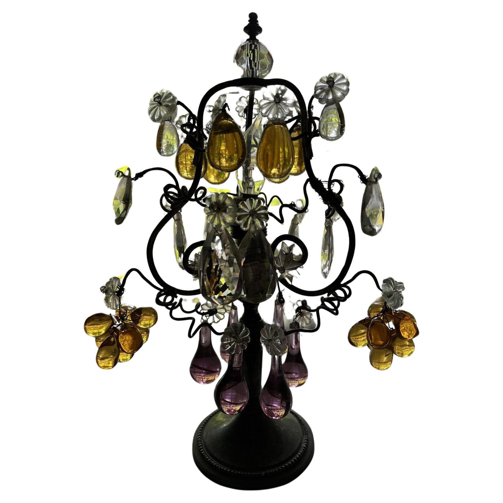 19thc French Napoleon III Amber/ Amethyst Crystal Fruit Table/ Accent Lamp