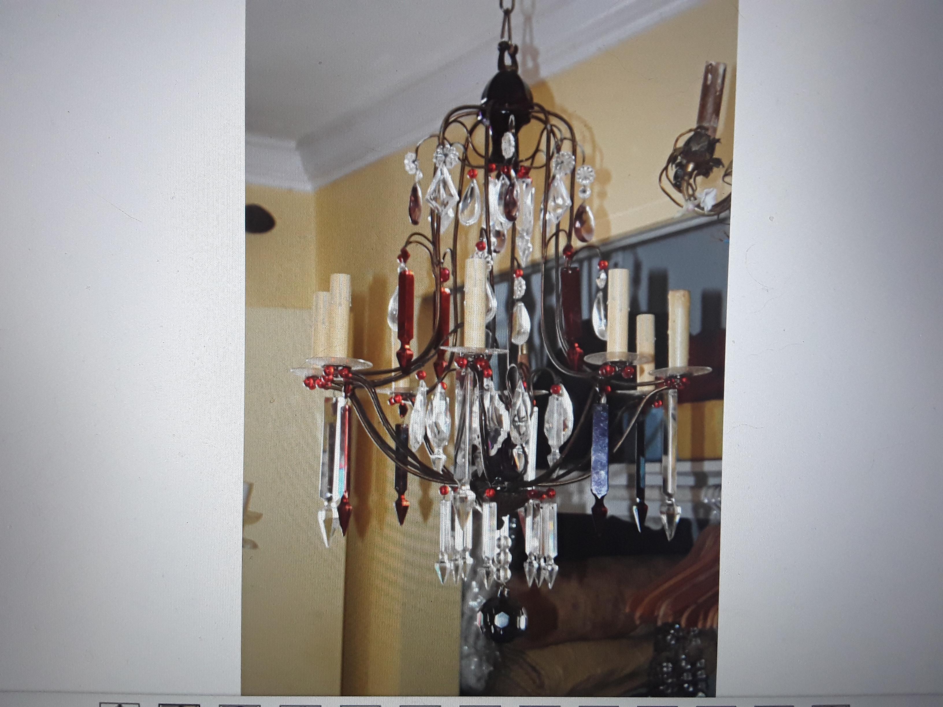 19thc French Napoleon III Bronze Cage Ruby Red & Clear Cut Crystal Chandelier For Sale 9
