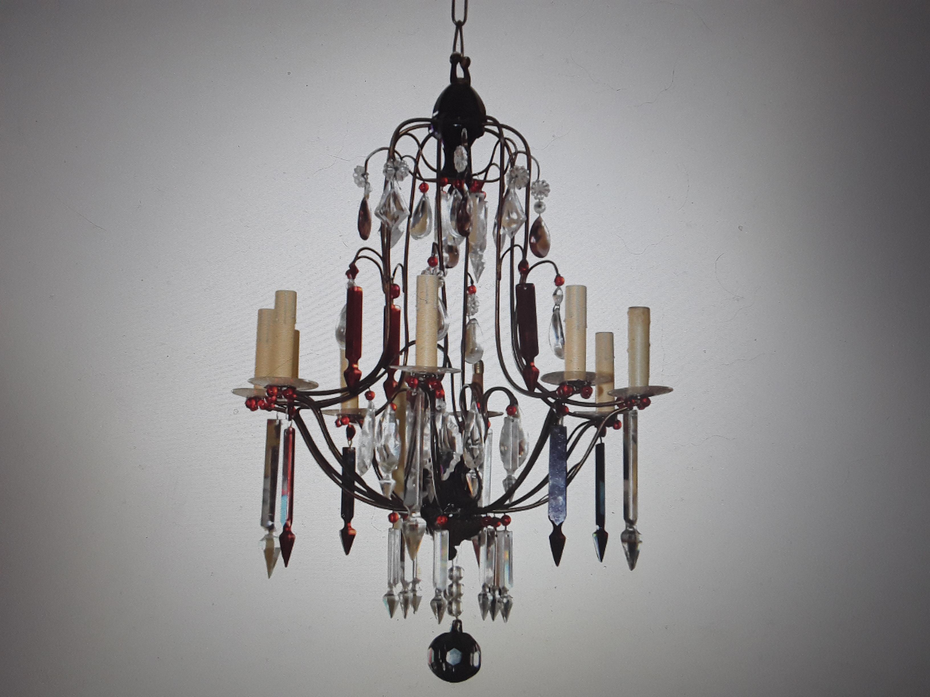 19thc French Napoleon III Bronze Cage Ruby Red & Clear Cut Crystal Chandelier For Sale 10