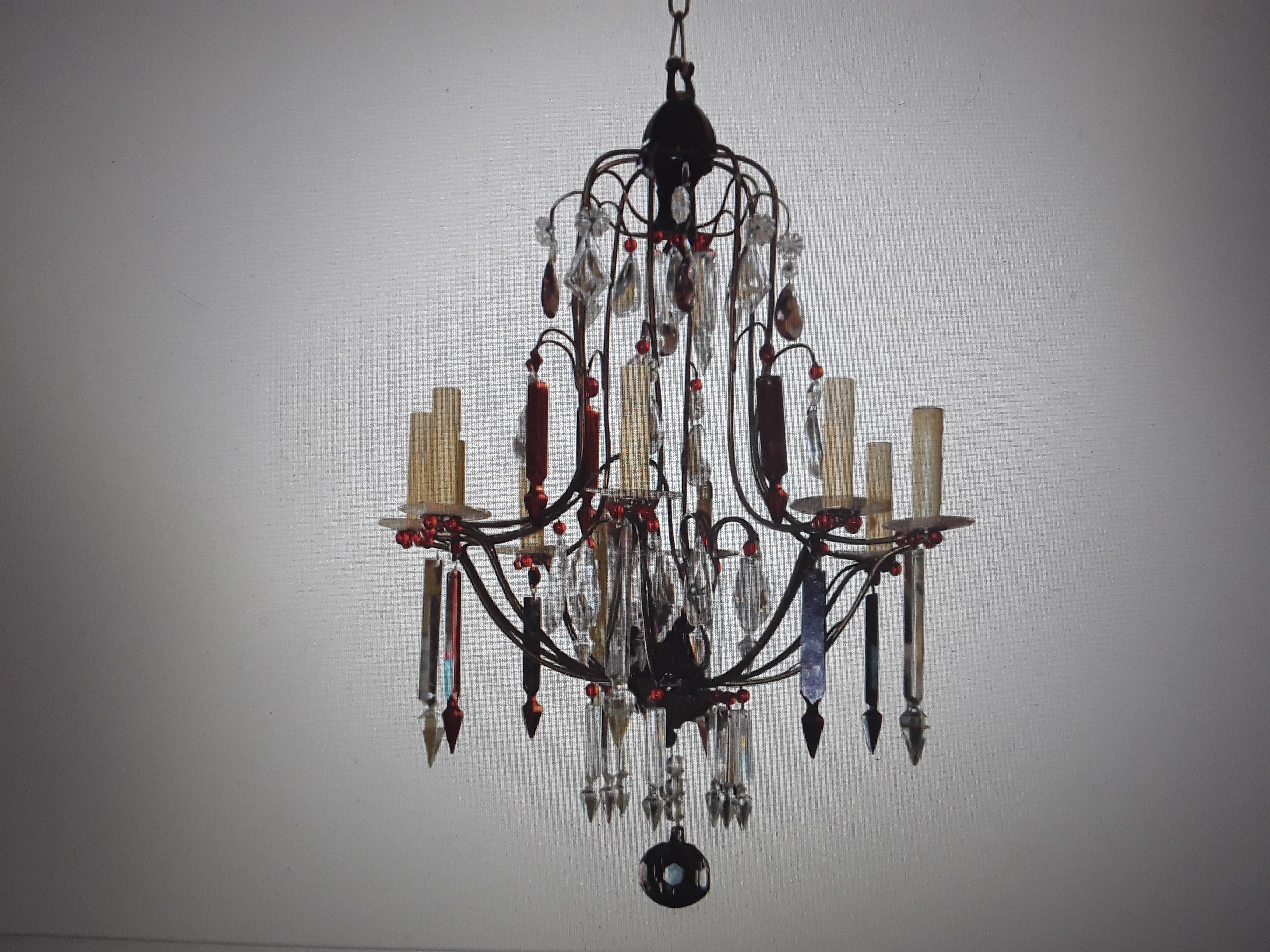 19thc French Napoleon III Bronze Cage Ruby Red & Clear Cut Crystal Chandelier For Sale 11
