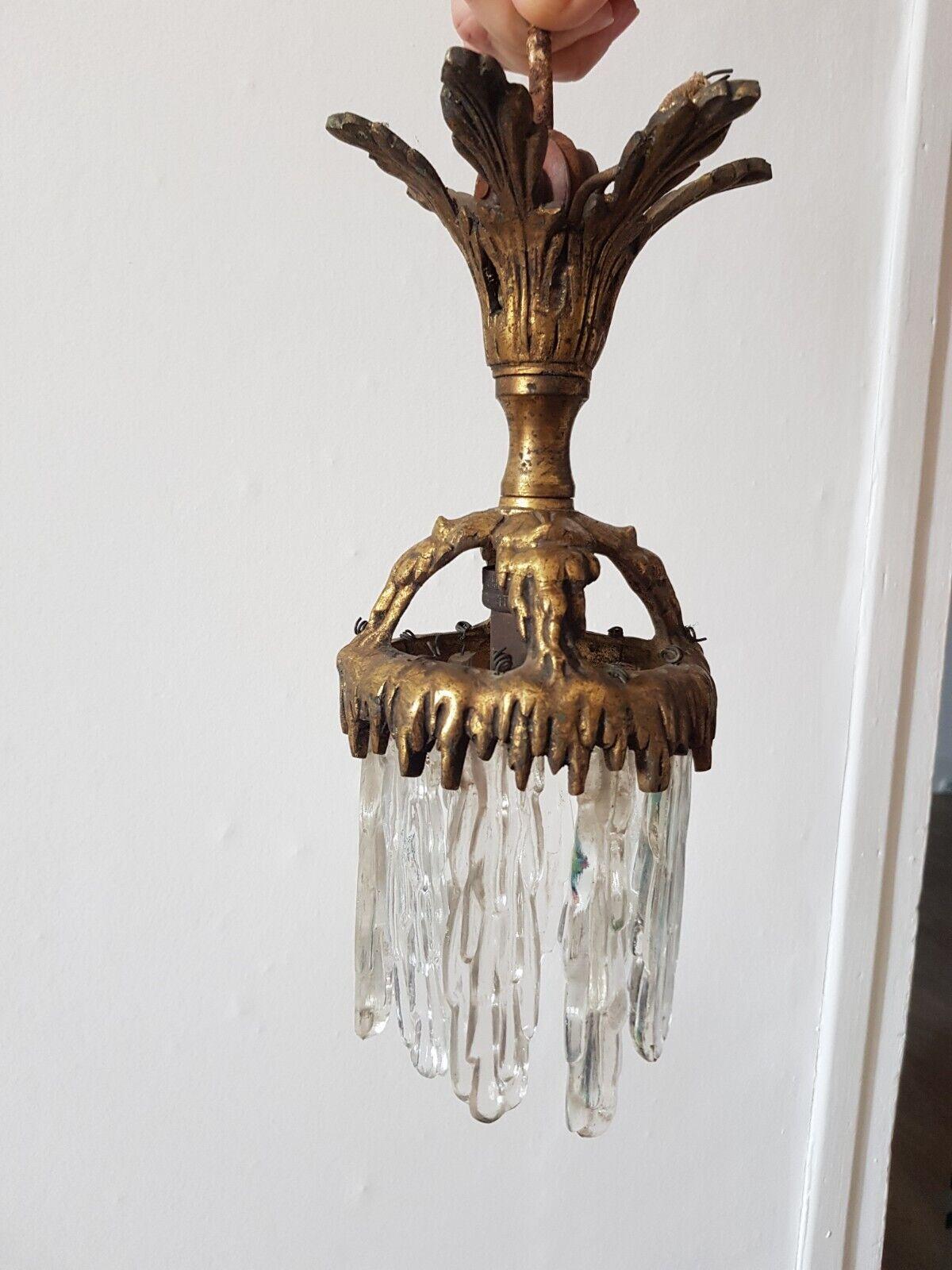 19thc French Napoleon III Bronze / Crystal Glacier Pendant Fixture by Baccarat In Fair Condition For Sale In Opa Locka, FL