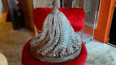 19thc French Napoleon III Bronze Cut Crystal Beaded Flush Mount Ceiling Fixture