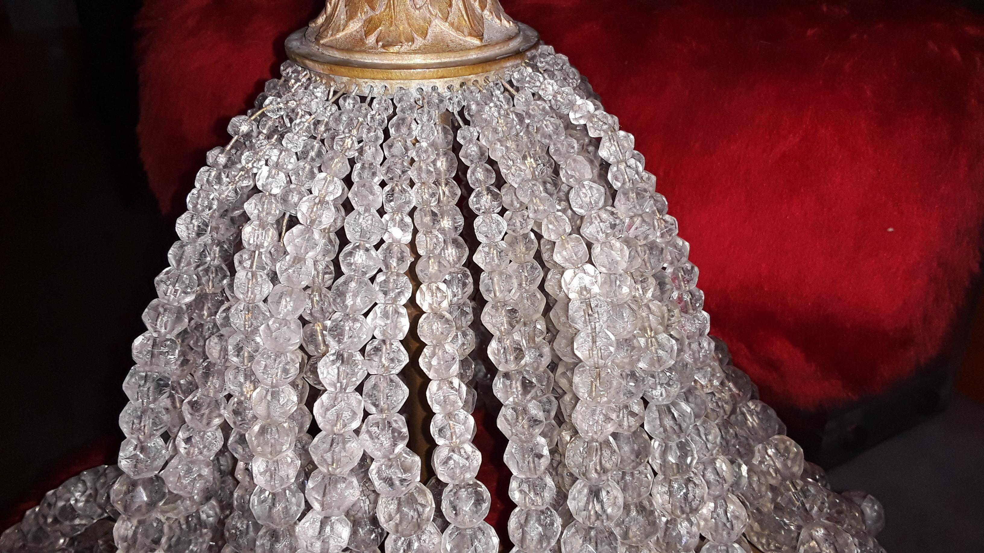 19. Jahrhundert Französisch Napoleon III Bronze Cut Crystal Beaded Flush Mount Deckenleuchte (Kristall) im Angebot